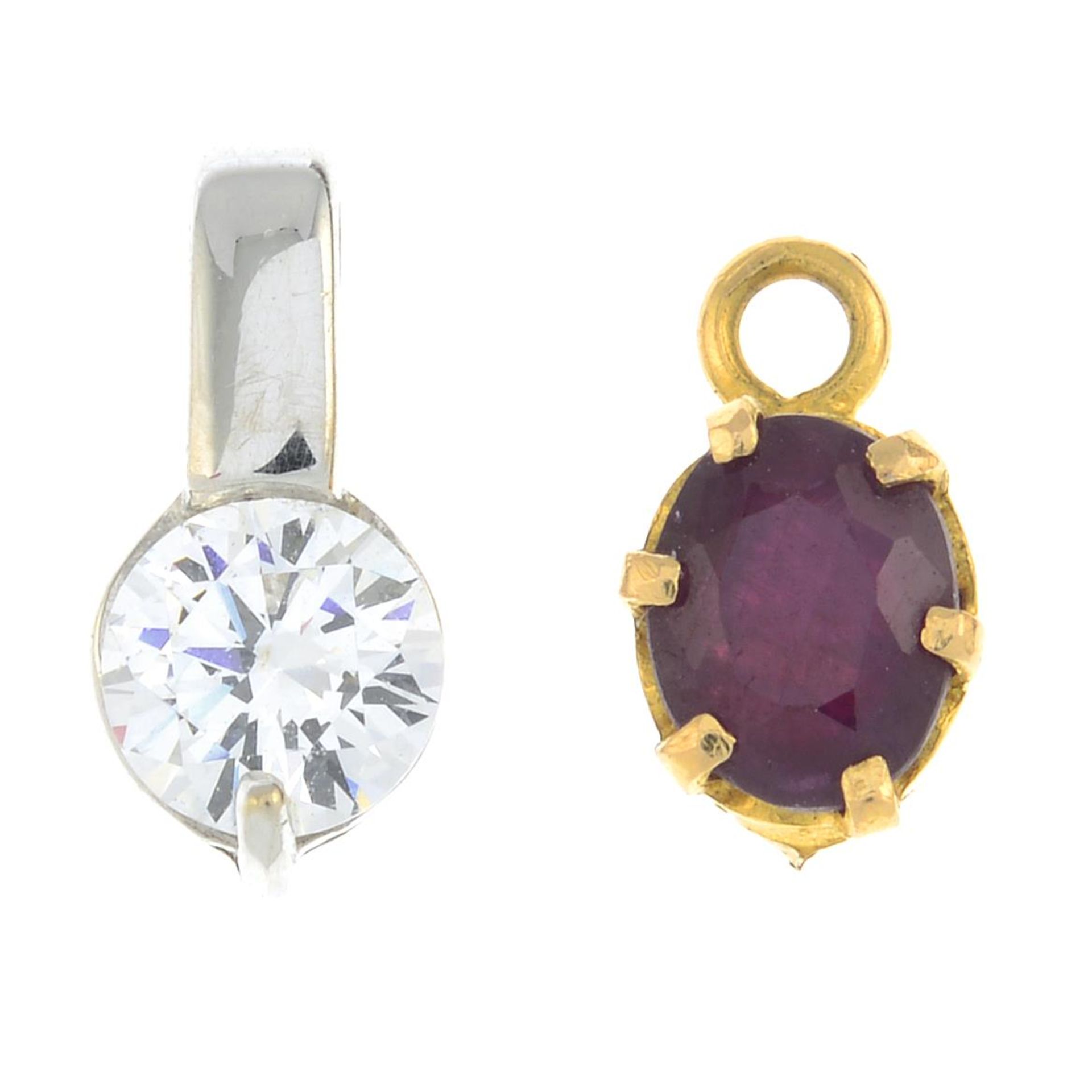 Three gem-set pendants,