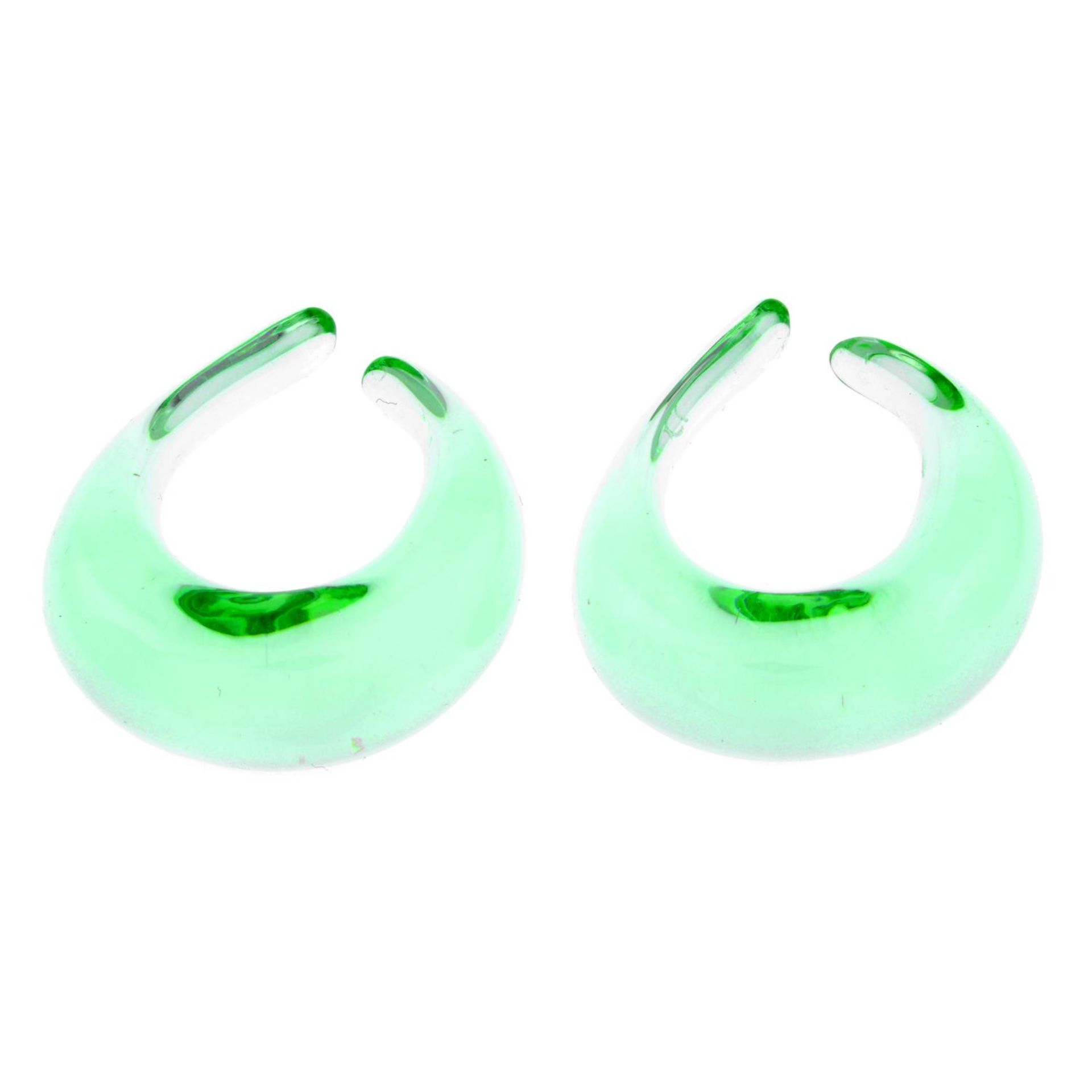 A pair of green glass earrings, by Baccarat.