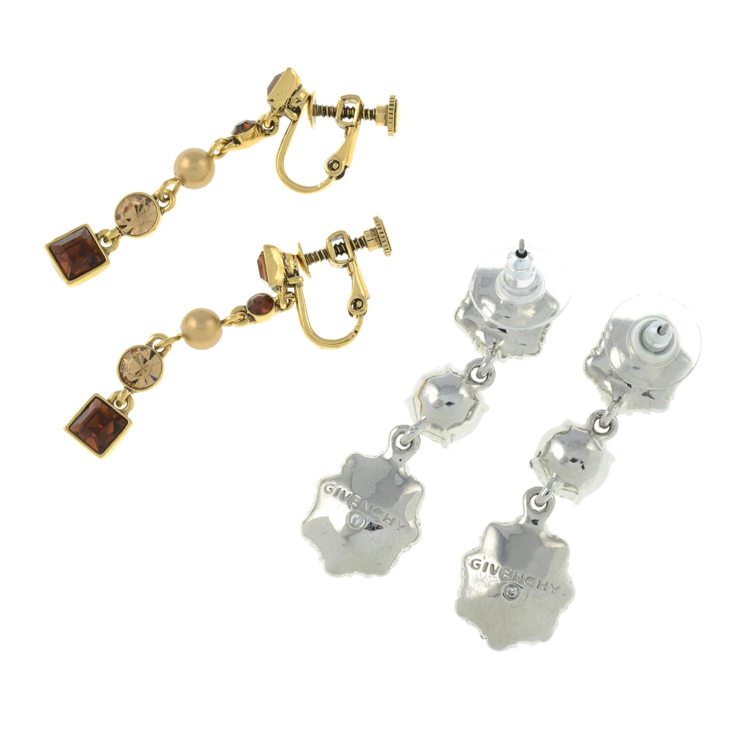 Two pairs of paste and imitation pearl drop earrings, - Image 2 of 2