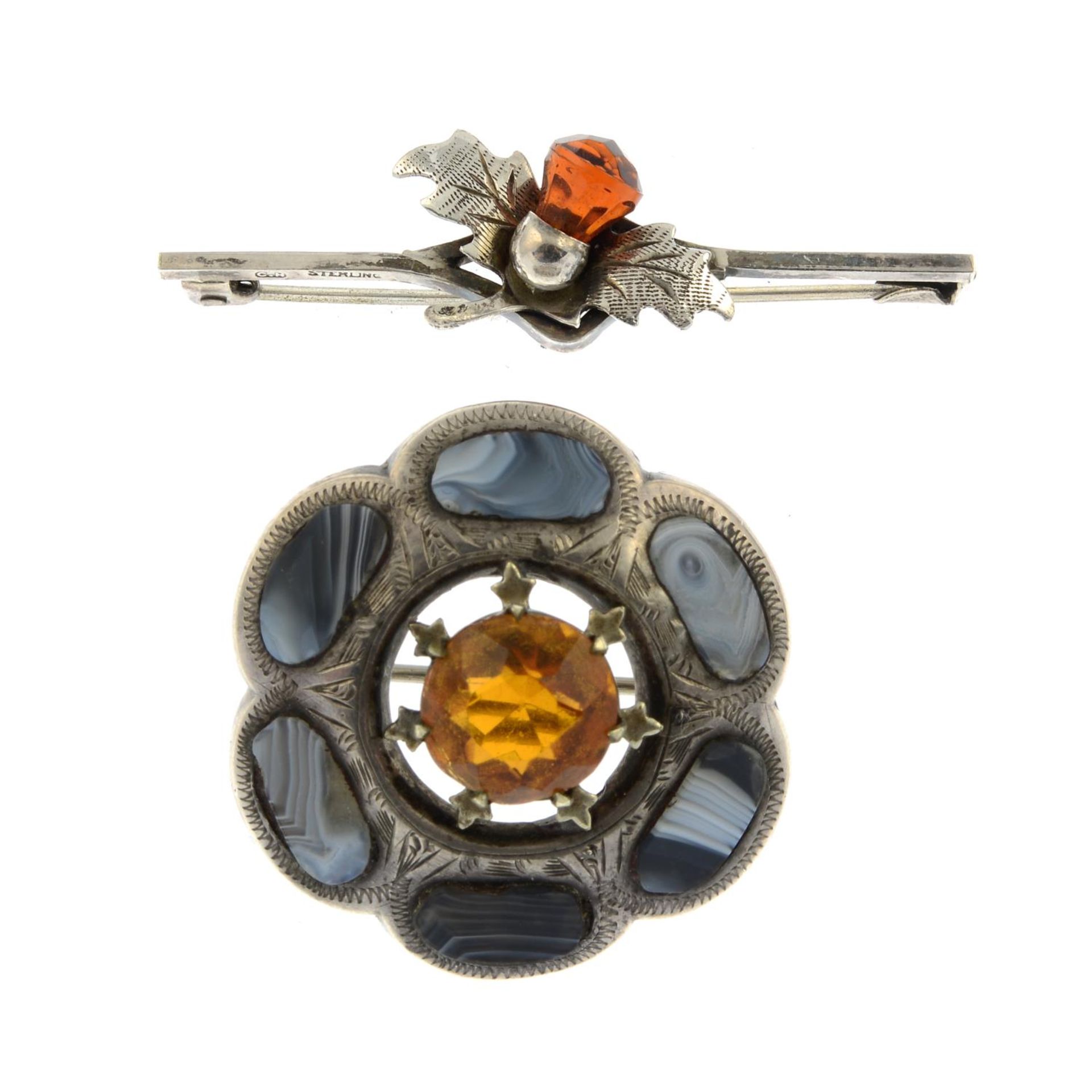 Three Scottish agate and paste brooches.One with marks to indicate silver. - Image 2 of 3