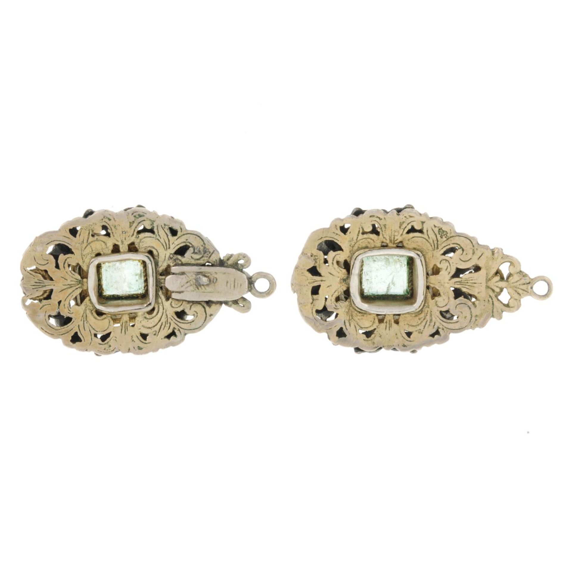 A pair of Austro-Hungarian silver gilt green beryl, paste and seed pearl earring components. - Image 2 of 2