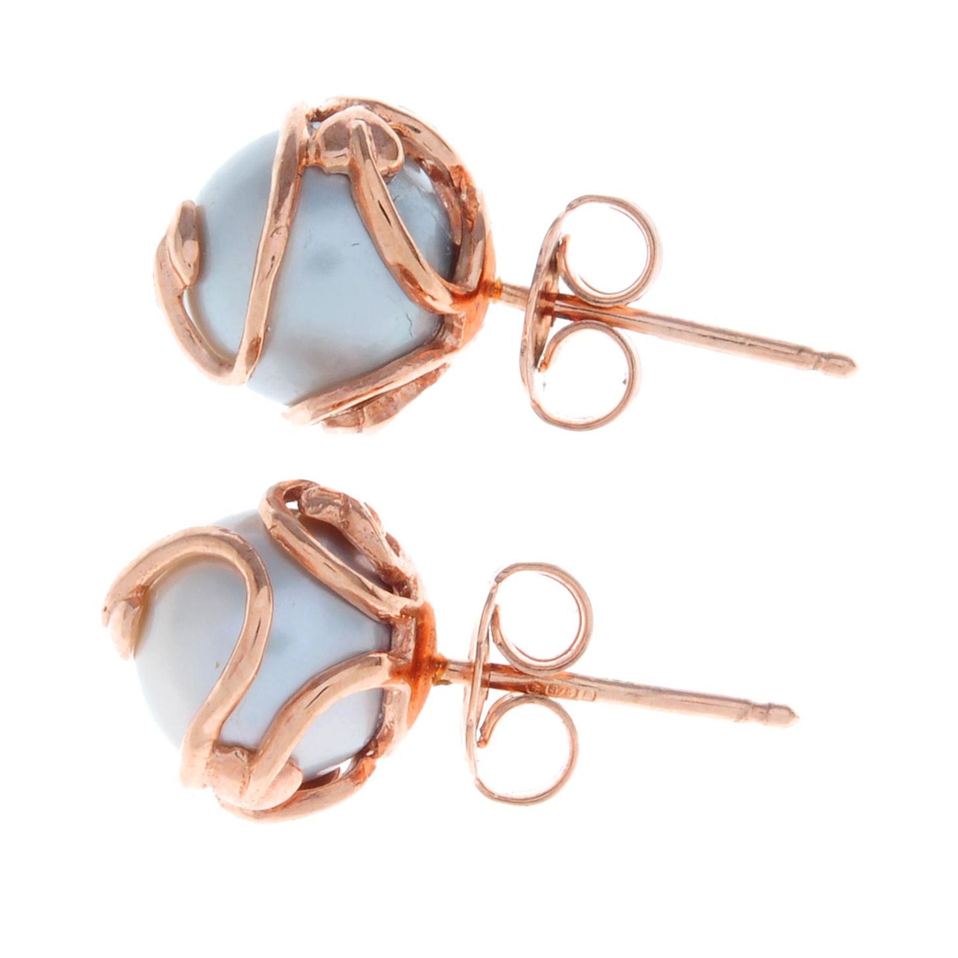 A pair of 9ct gold 'Tree of Life' cultured pearl stud earrings, by Clogau.Signed Clogau. - Image 2 of 2
