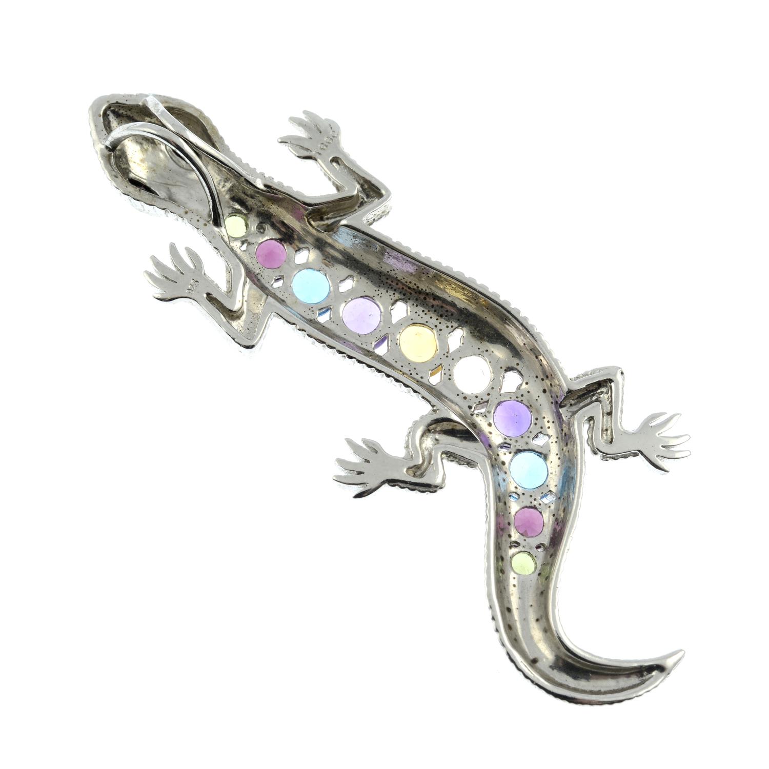 A gem-set silver pendant of a lizard.Stamped 925.Length 6cms. - Image 2 of 2