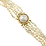 A five strand cultured pearl necklace,