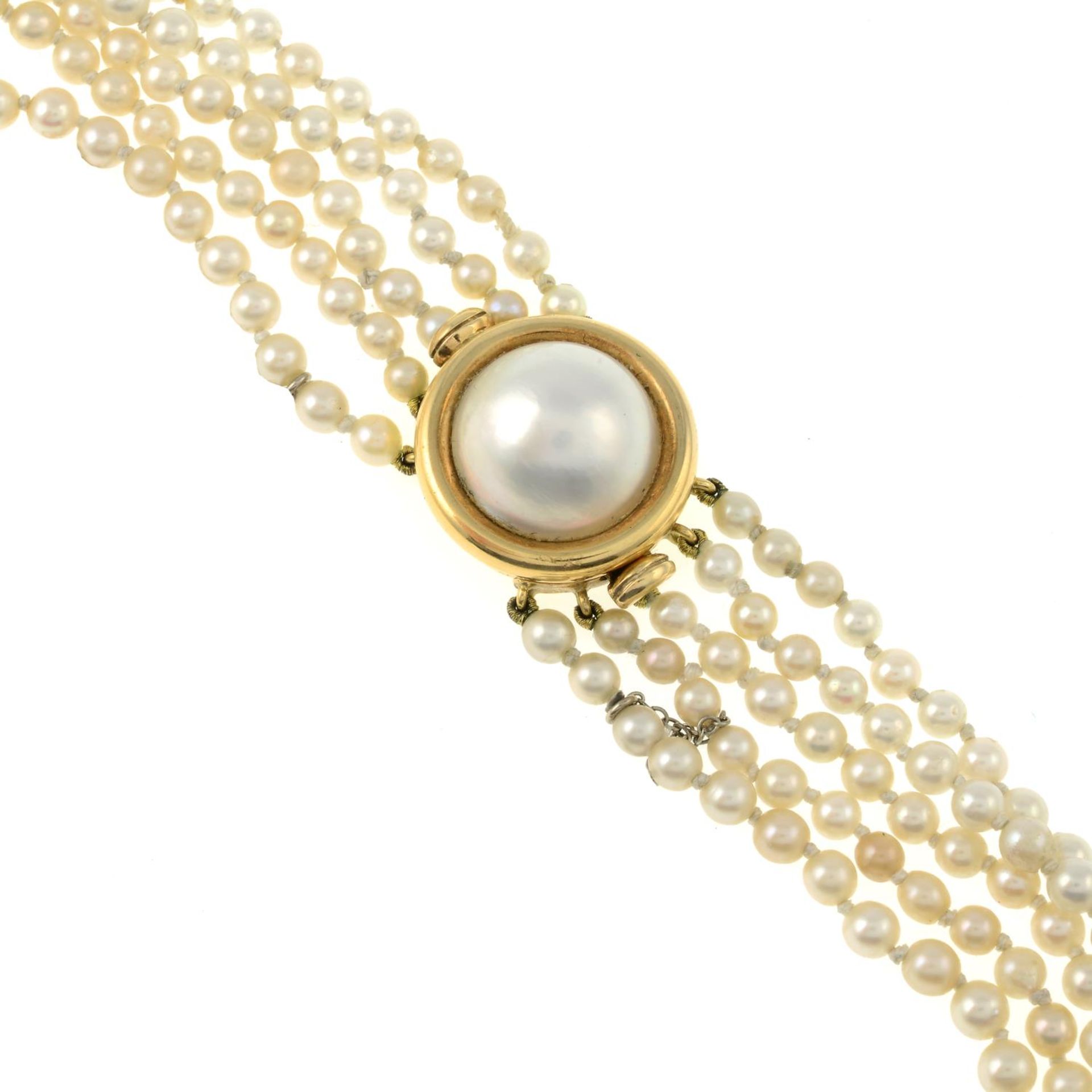 A five strand cultured pearl necklace,