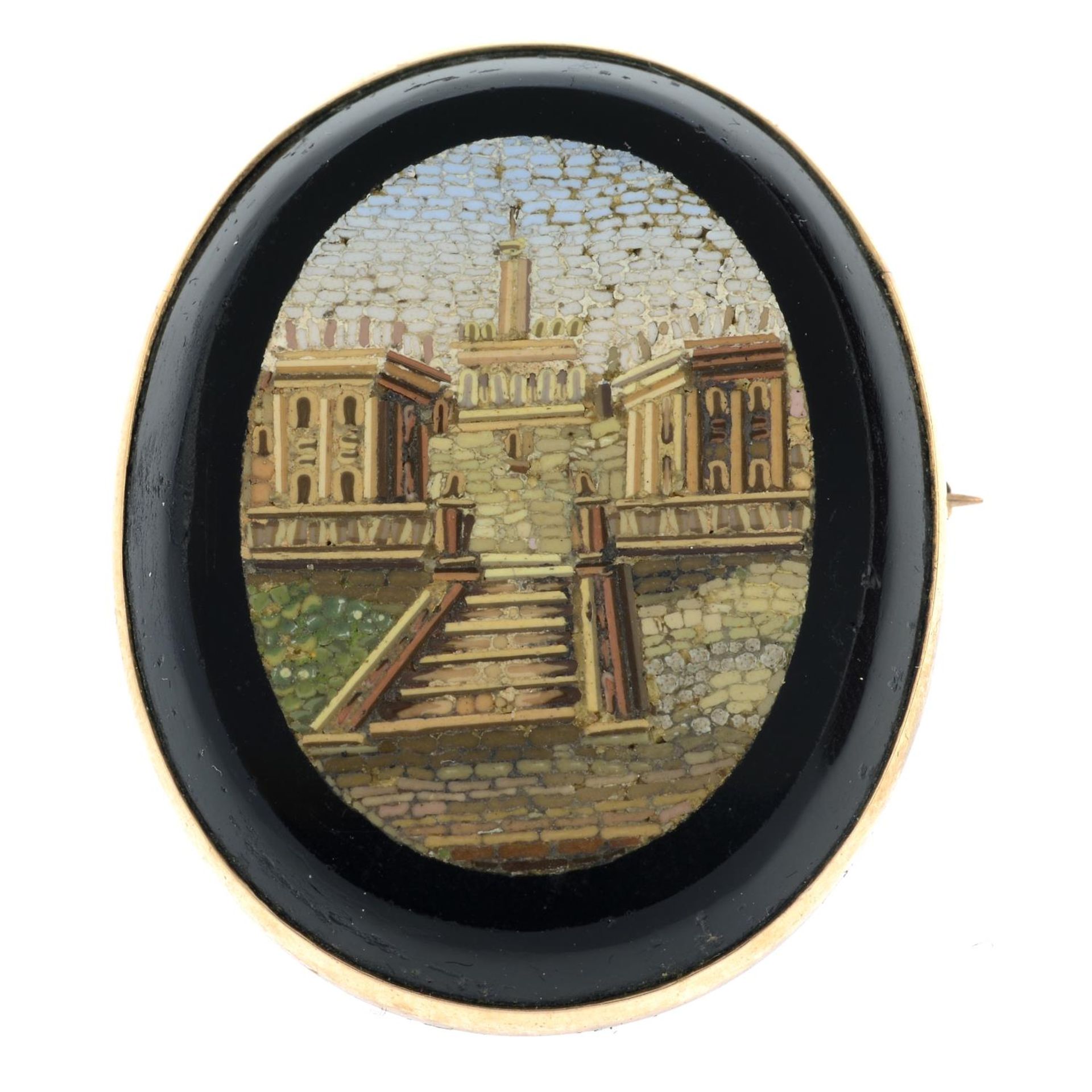 A late 19th century micro mosaic grand tour brooch.Length 3.8cms.