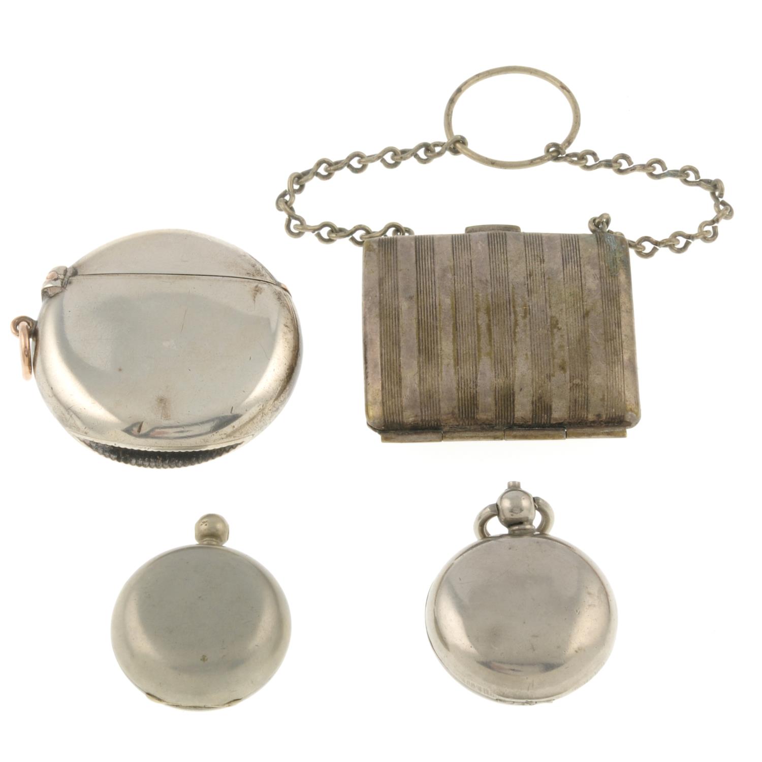 A silver vesta case, two sovereign cases and a chatelaine purse.One with Hallmarks for London. - Image 3 of 3