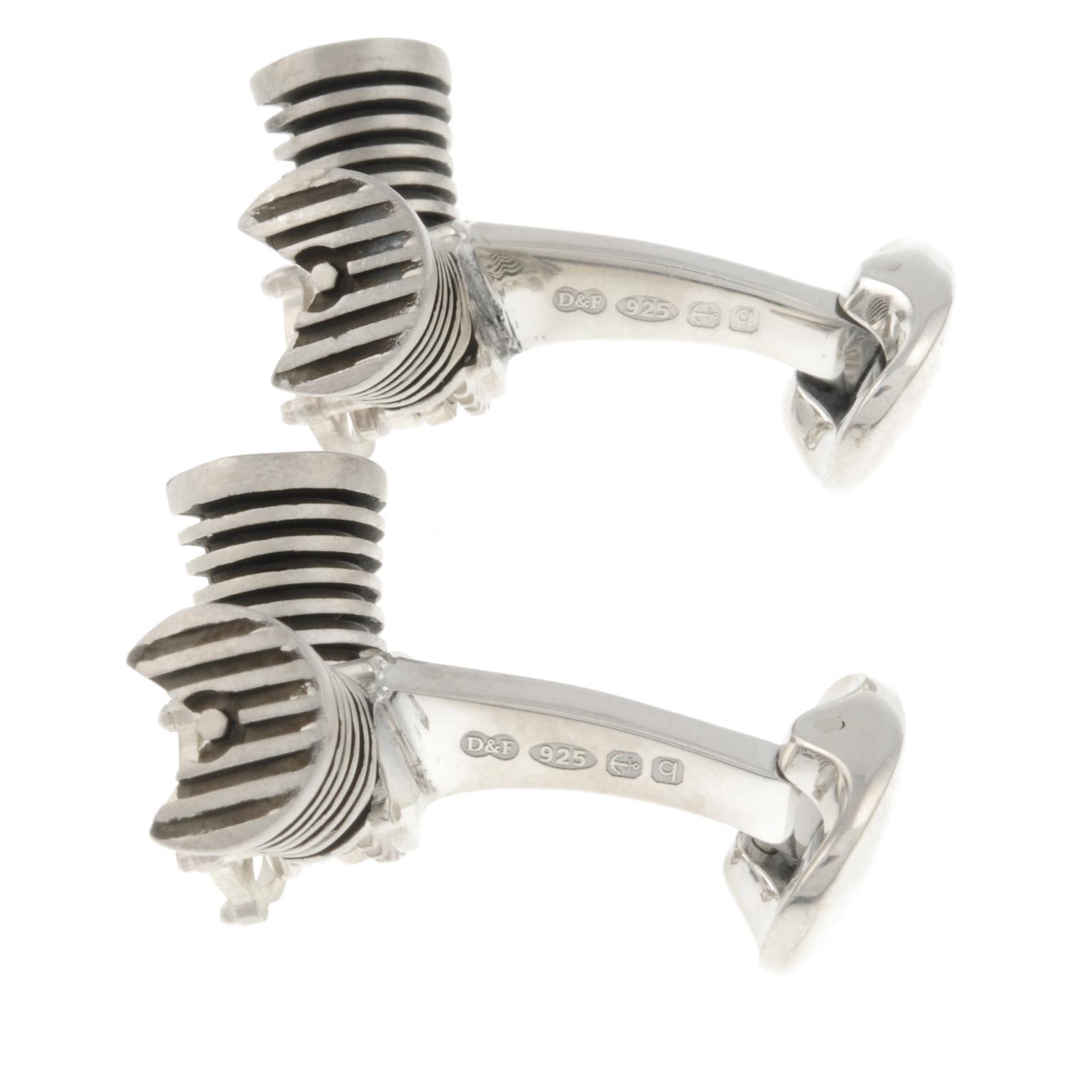 A pair of silver articulating piston cufflinks, by Deakin and Francis.Signed D&F. - Image 2 of 3