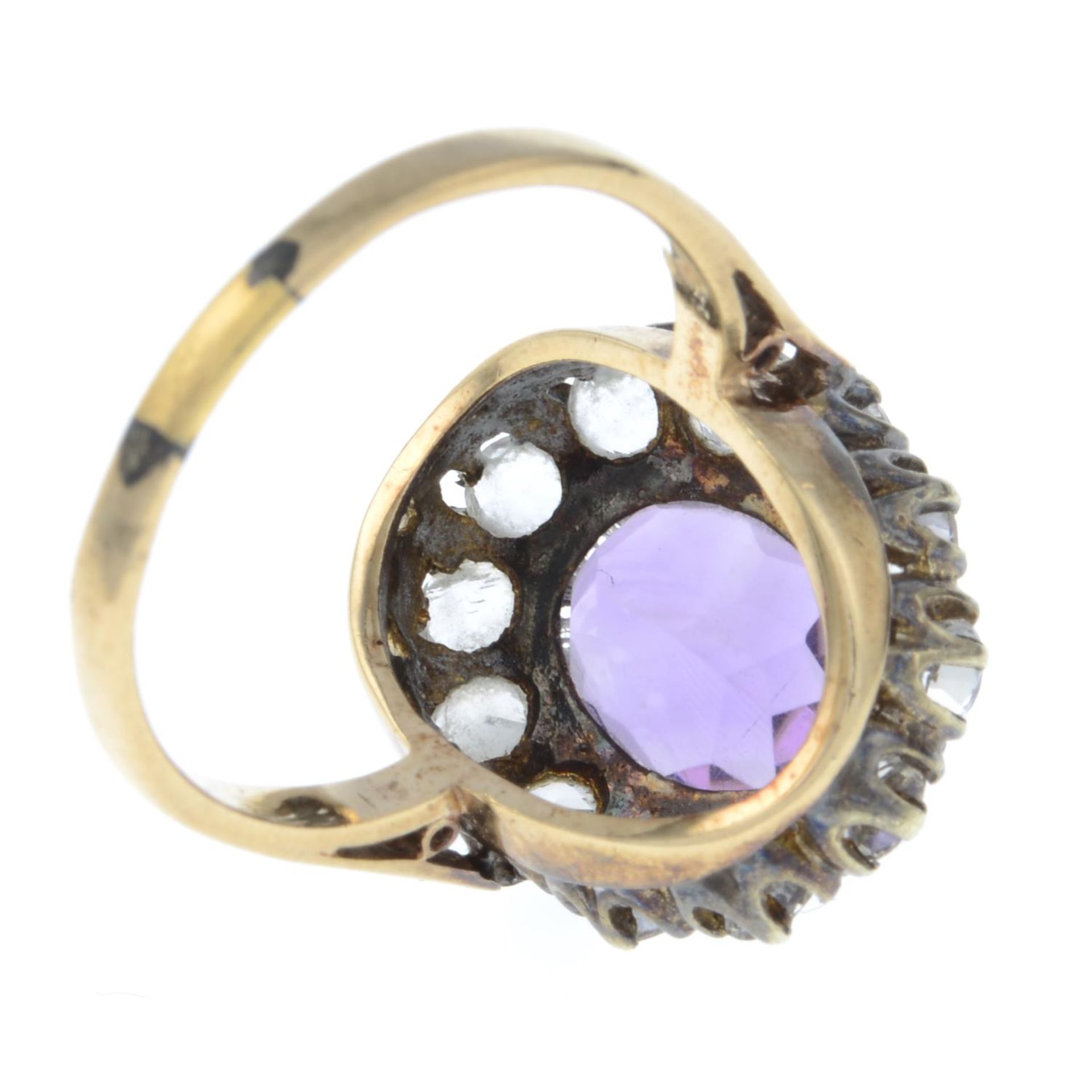 A 9ct gold amethyst and paste cluster ring.Hallmarks for Birmingham, 1973.Ring size P. - Image 3 of 3