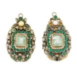 A pair of Austro-Hungarian silver gilt green beryl, paste and seed pearl earring components.