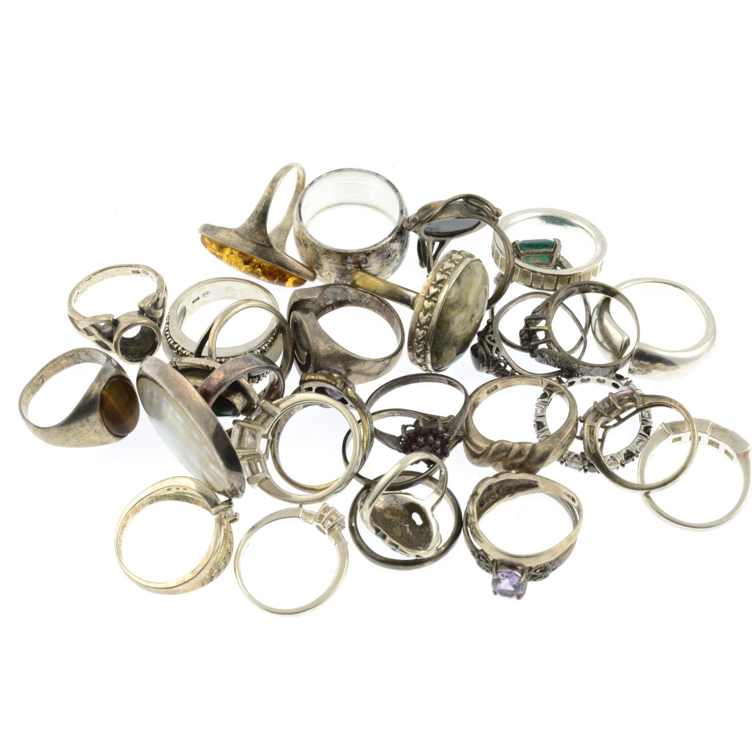 A selection of mainly gem-set rings, to include a mother of pearl and pyrite ring. - Image 2 of 2