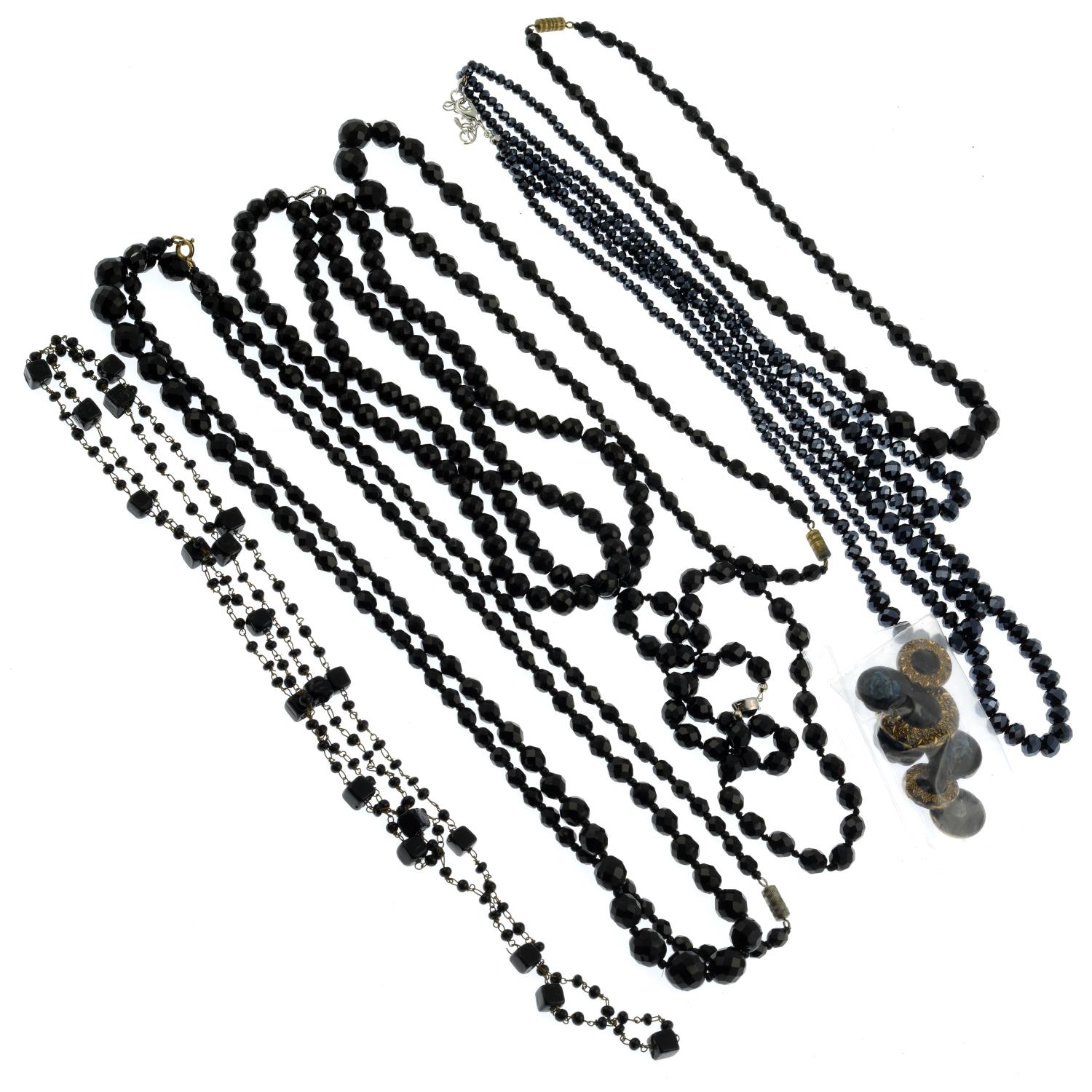 A selection of black glass bead necklaces and buttons, - Image 2 of 2