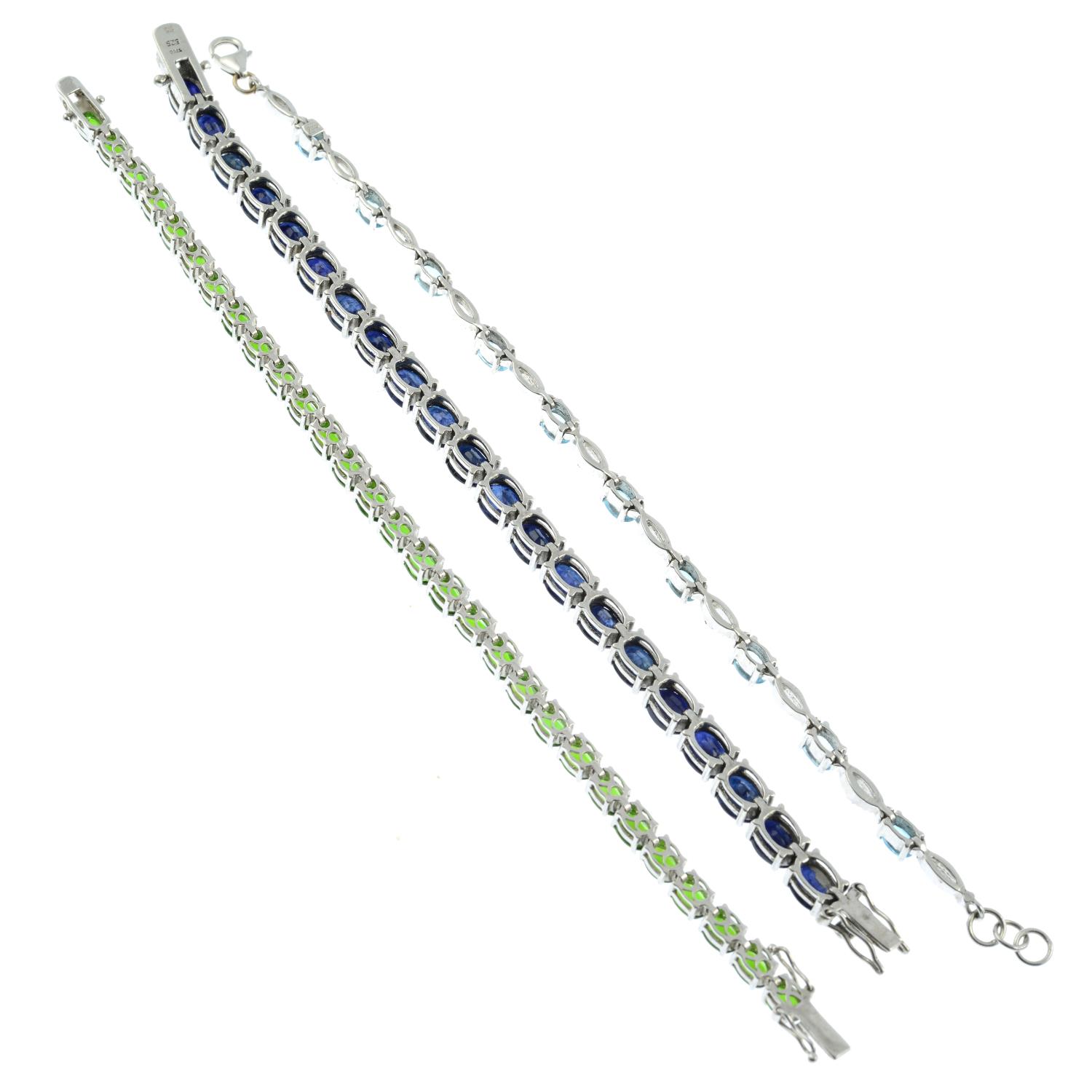 Three silver gem-set line bracelets, - Image 3 of 3