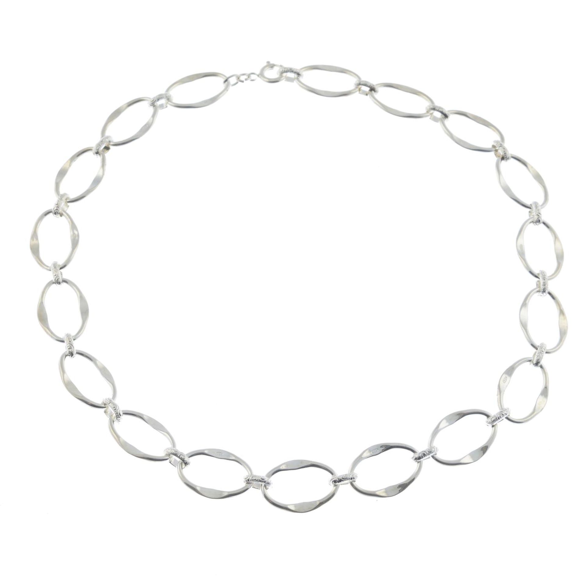 A selection of silver necklaces and bracelets,