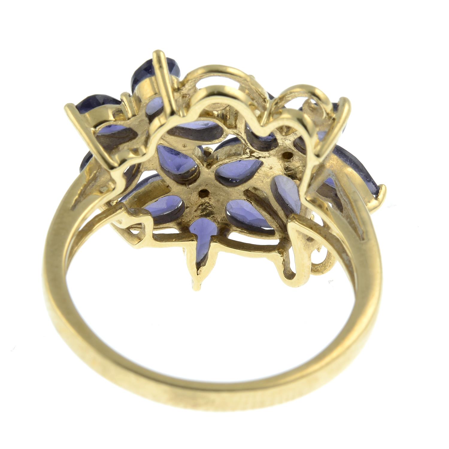 A 9ct gold iolite and diamond dress ring of floral design.Hallmarks for Birmingham. - Image 3 of 3