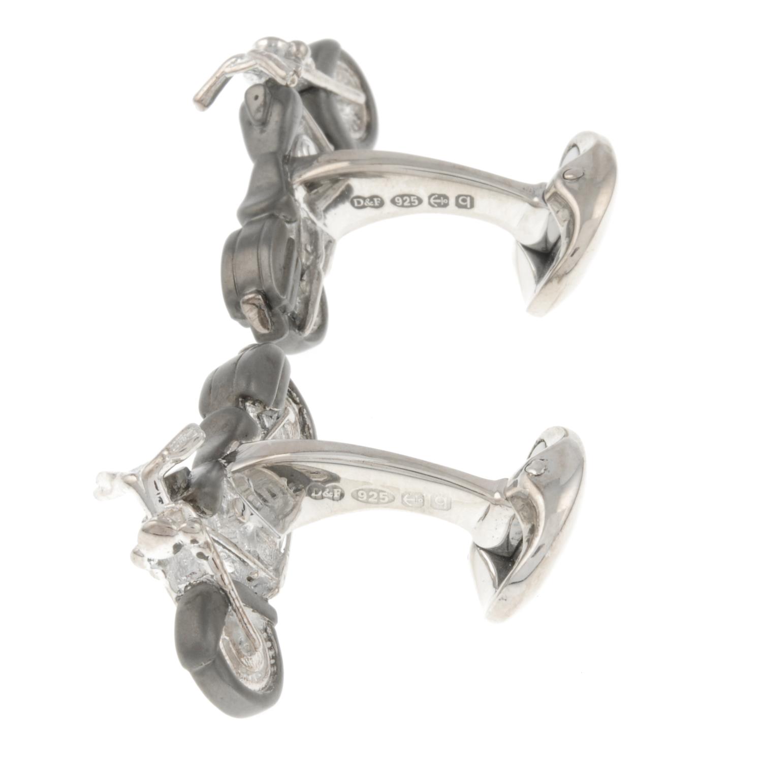 A pair of silver motorcycle cufflinks, by Deakin and Francis.Signed D&F. - Image 2 of 3