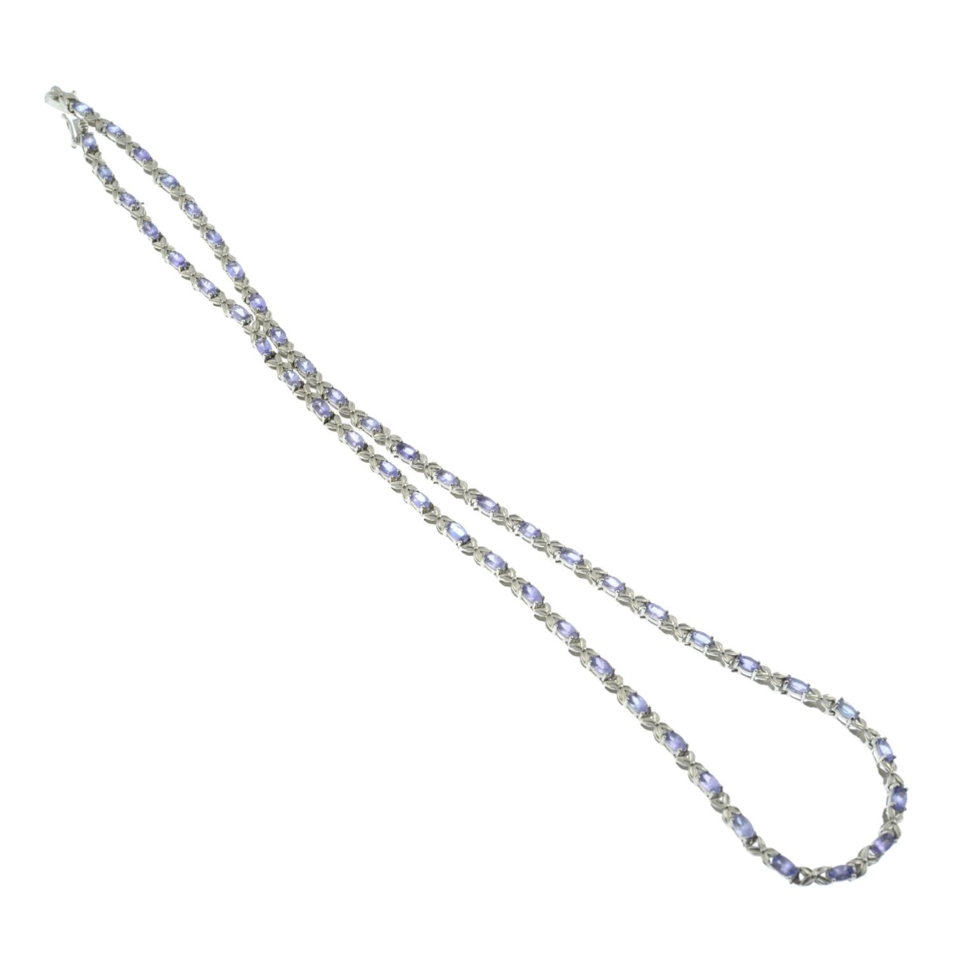 A silver tanzanite necklace.Hallmarks for silver.Length 53cms. - Image 2 of 3