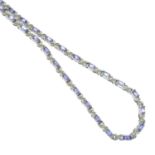 A silver tanzanite necklace.Hallmarks for silver.Length 53cms.