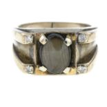 A black sapphire single-stone ring.Ring size N1/2.