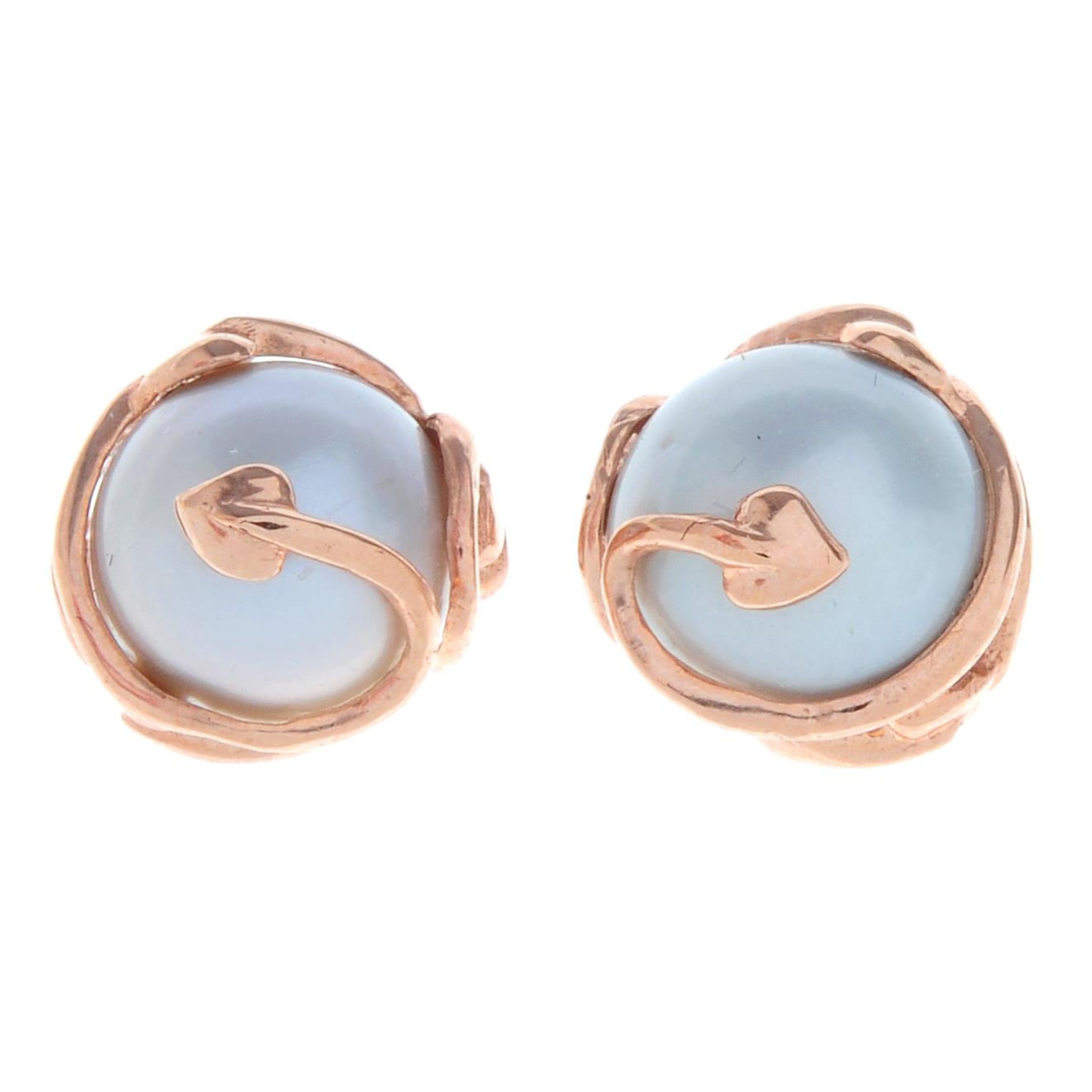 A pair of 9ct gold 'Tree of Life' cultured pearl stud earrings, by Clogau.Signed Clogau.