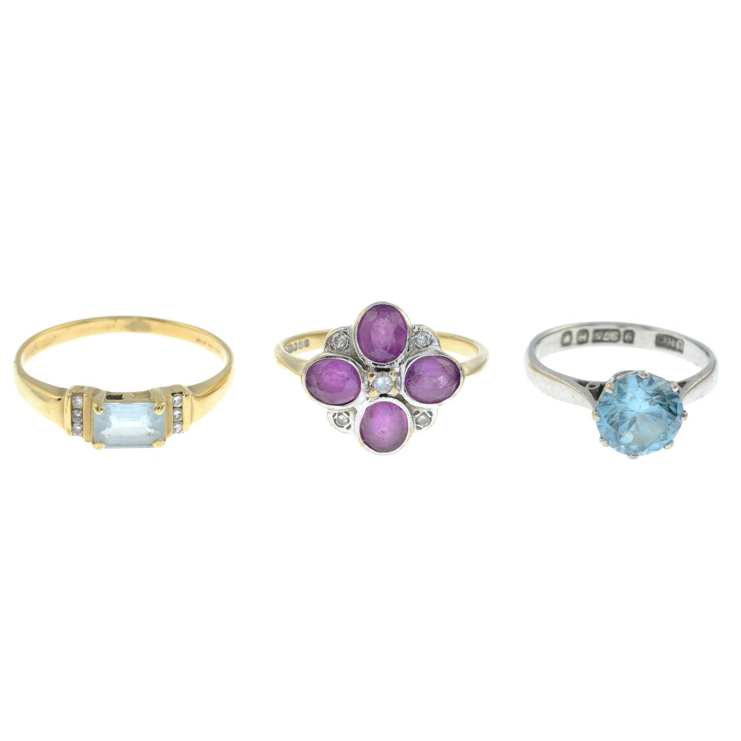 Three 9ct gold gem-set rings,