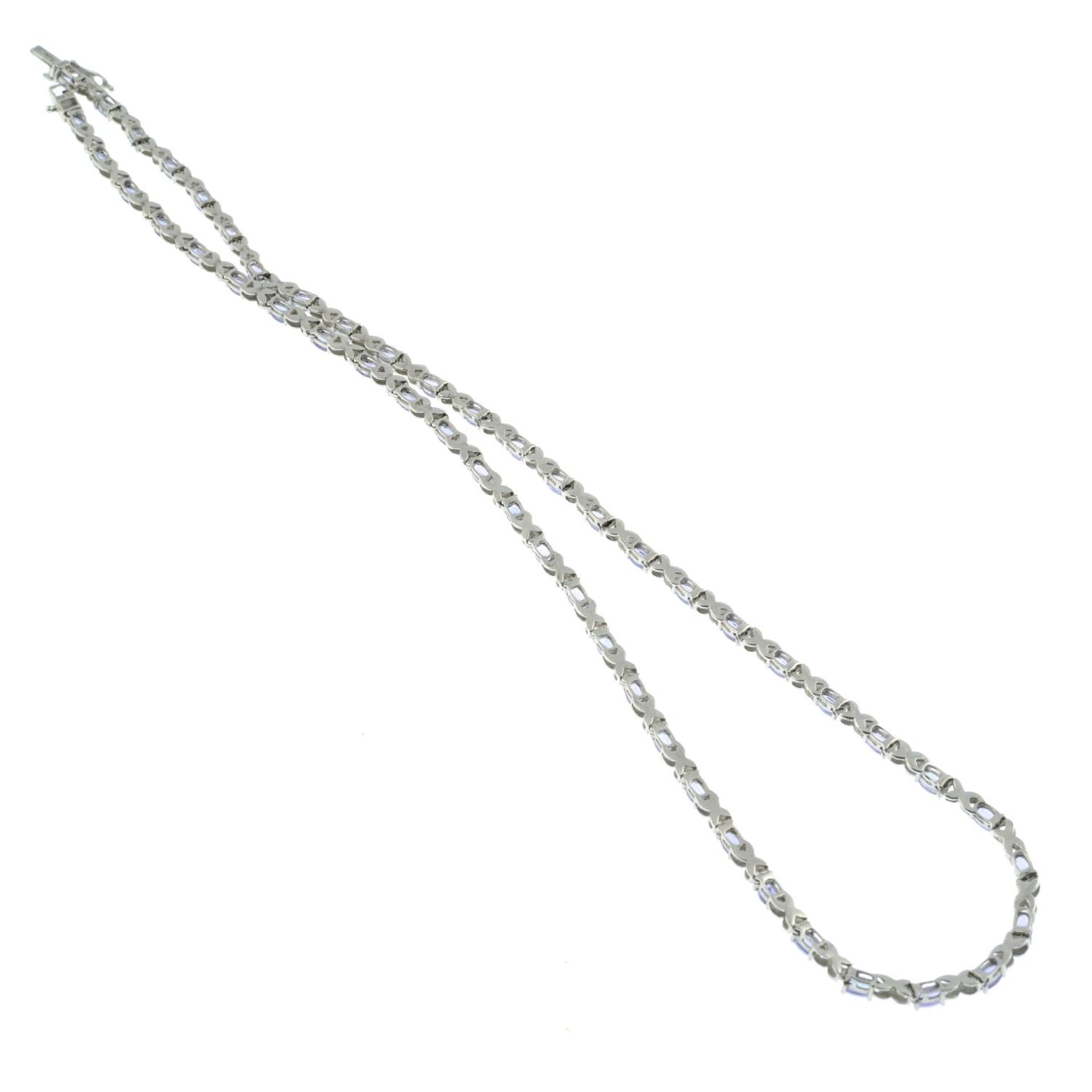 A silver tanzanite necklace.Hallmarks for silver.Length 53cms. - Image 3 of 3