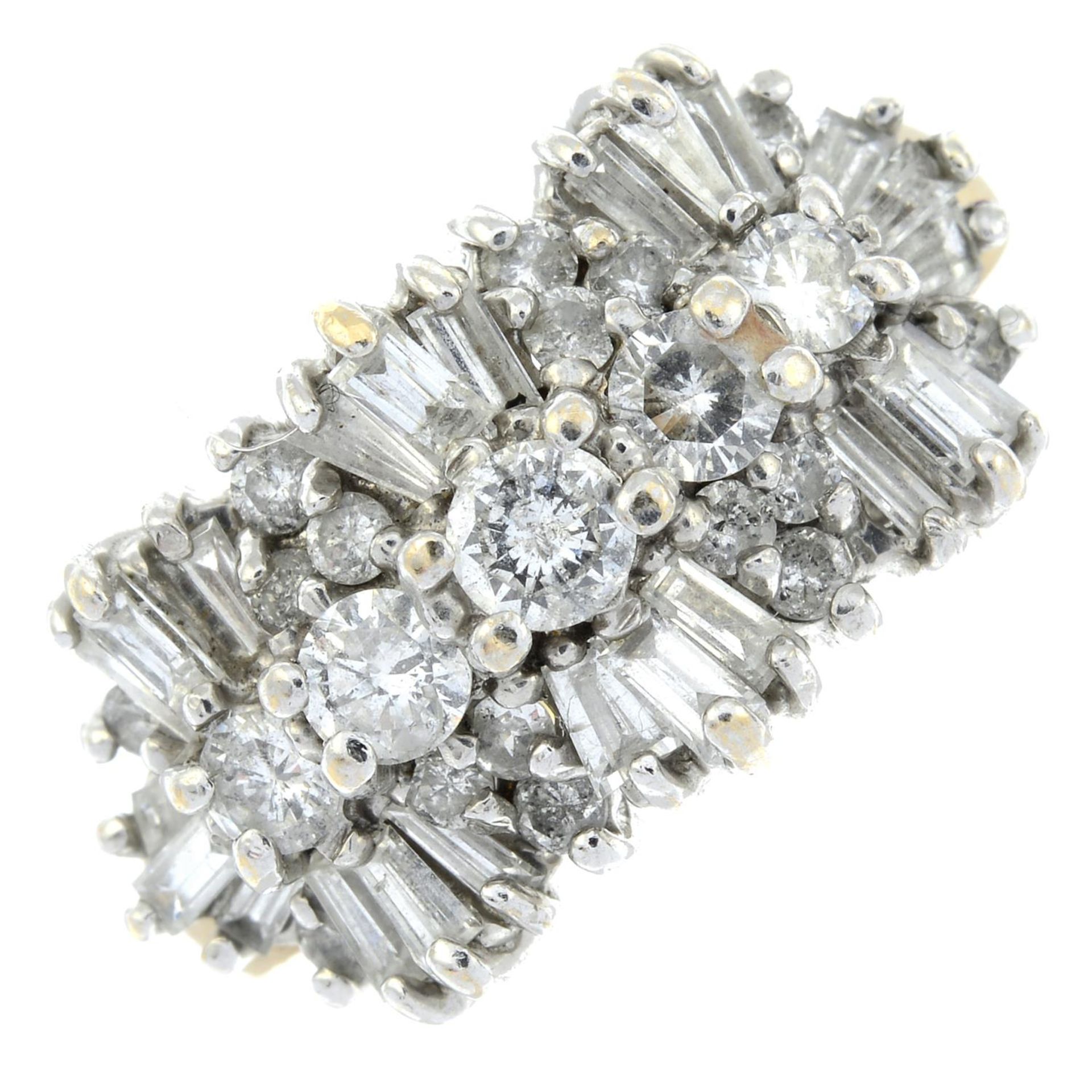 A vari-cut diamond dress ring.Estimated total diamond weight 1.25cts.Stamped 14k.Ring size O1/2.