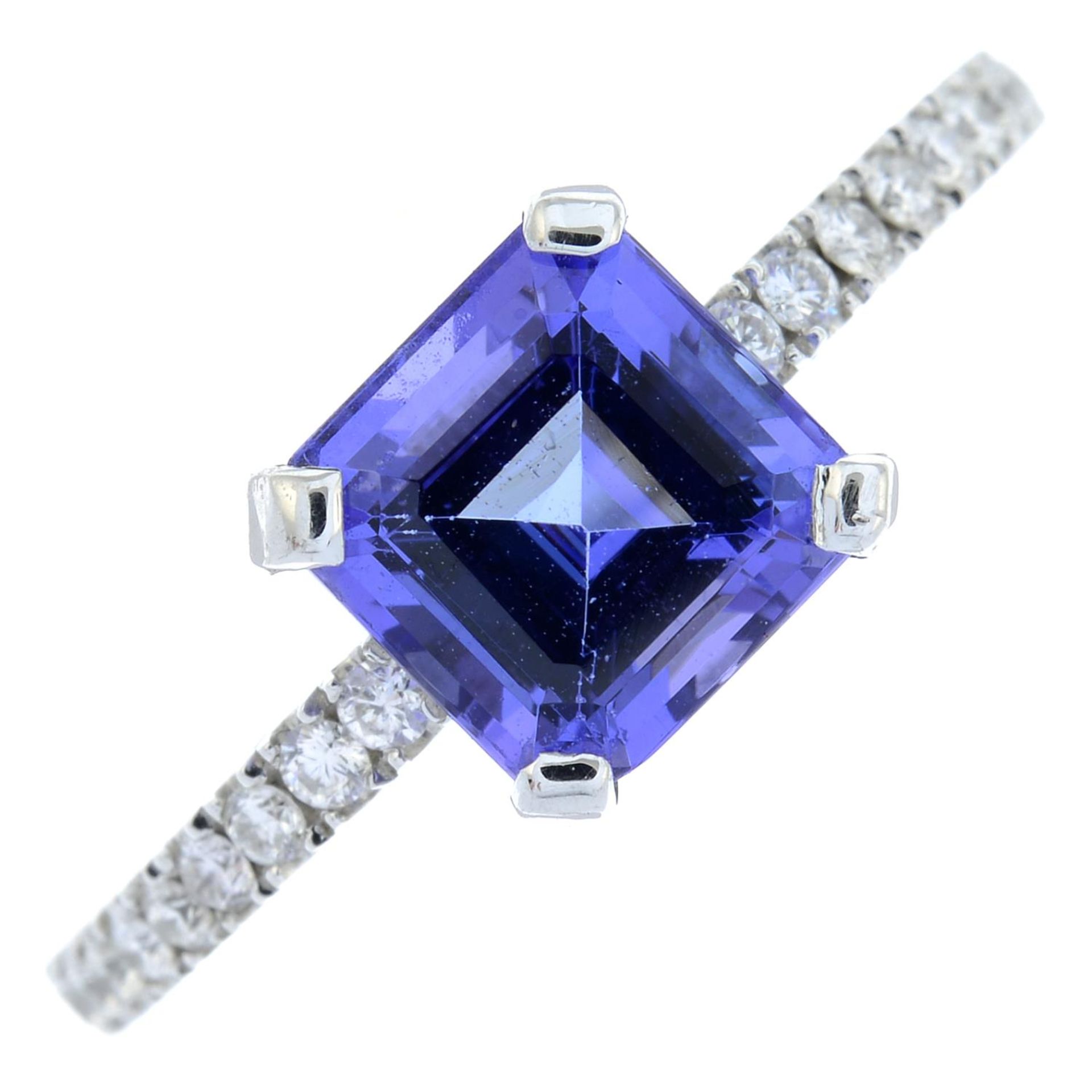 An 18ct gold tanzanite and brilliant-cut diamond ring.Tanzanite weight 2.02ct.Total diamonds weight