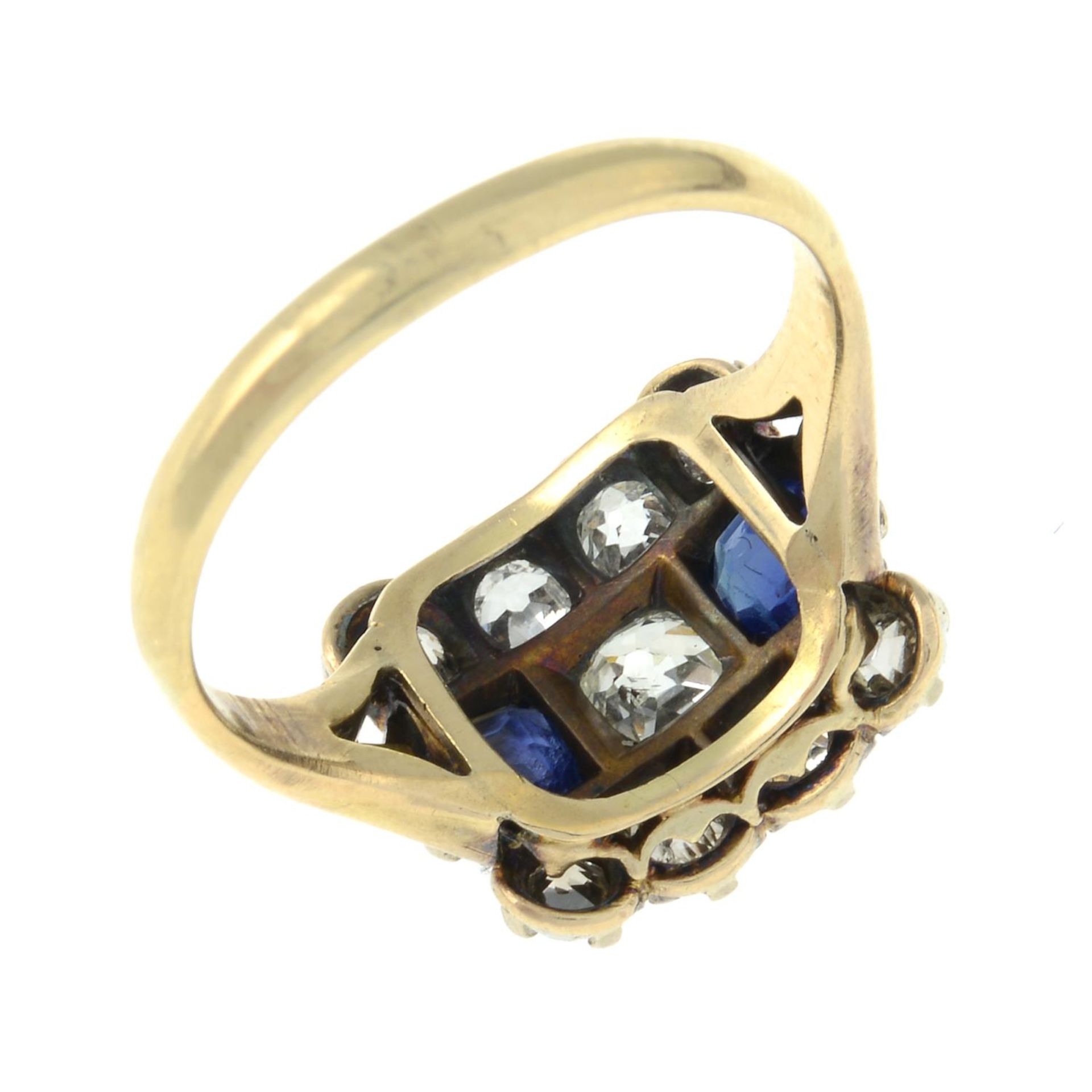 A late 19th century gold sapphire and old-cut diamond dress ring.Estimated total diamond weight - Image 3 of 3