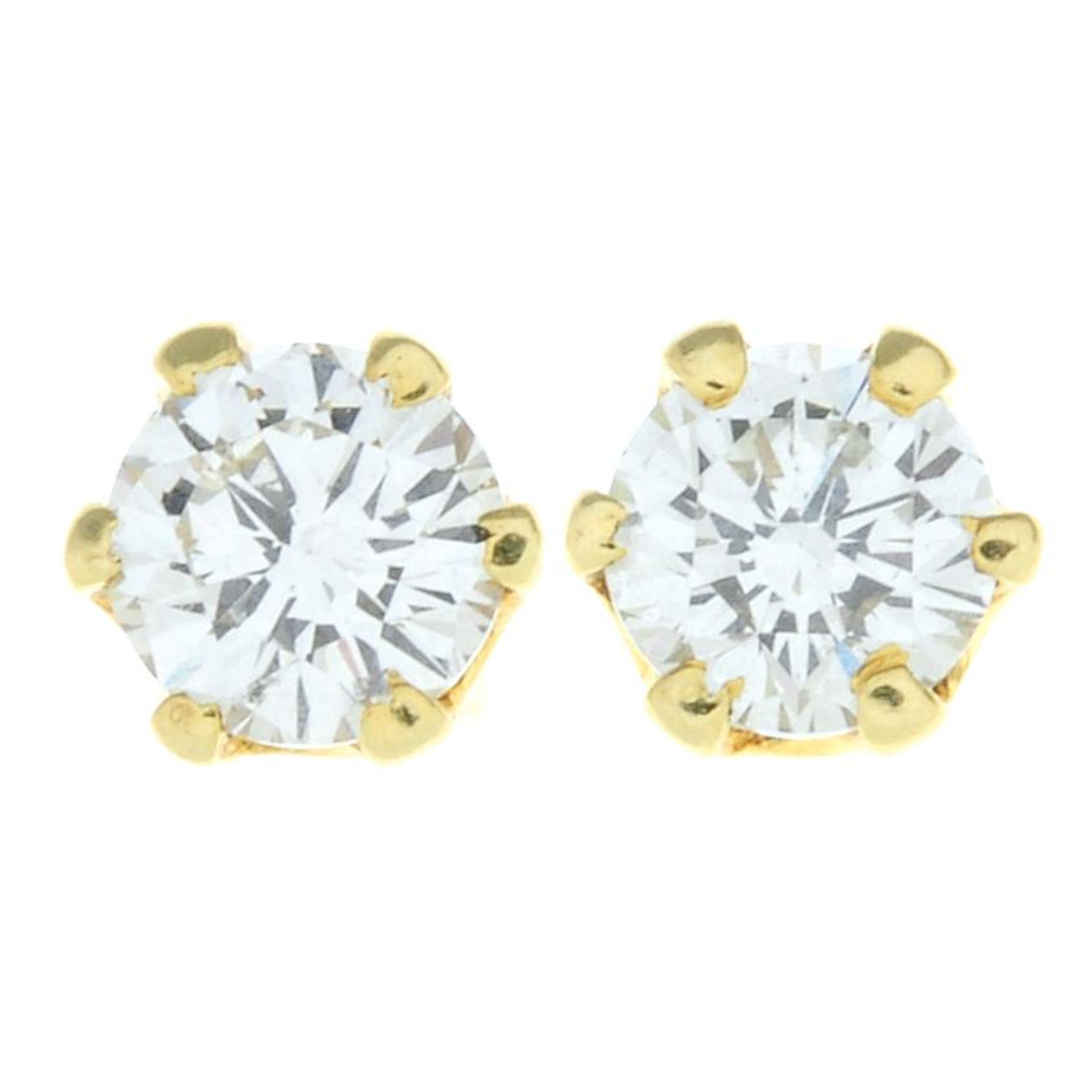 A pair of 18ct gold brilliant-cut diamond earrings.Estimated total diamond weight 1.10cts,