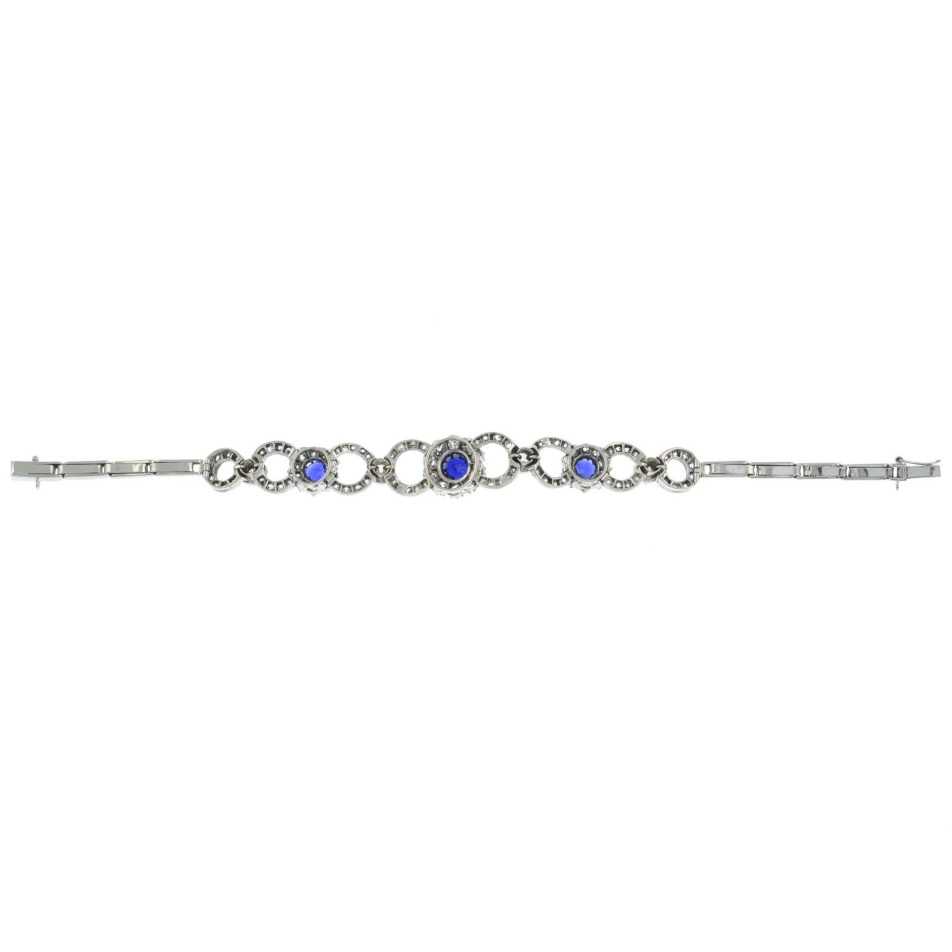 A late Victorian silver and gold, sapphire and old-cut diamond bracelet, with later back section. - Bild 3 aus 3