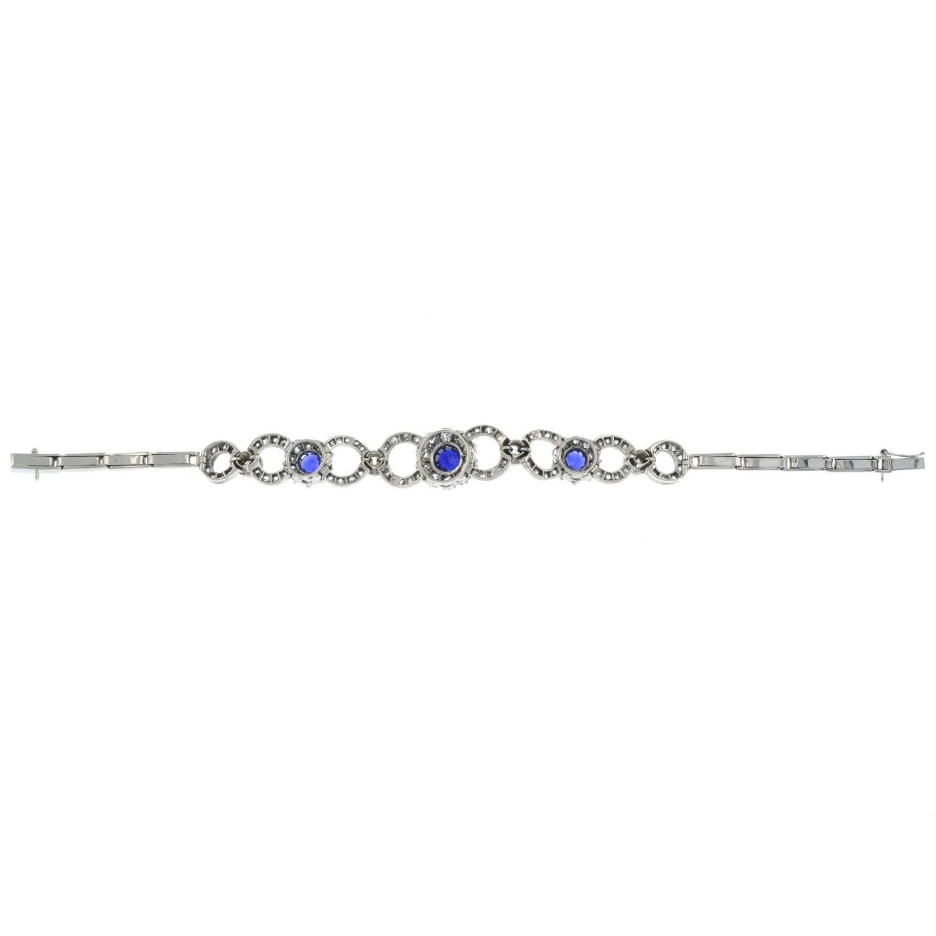 A late Victorian silver and gold, sapphire and old-cut diamond bracelet, with later back section. - Image 3 of 3