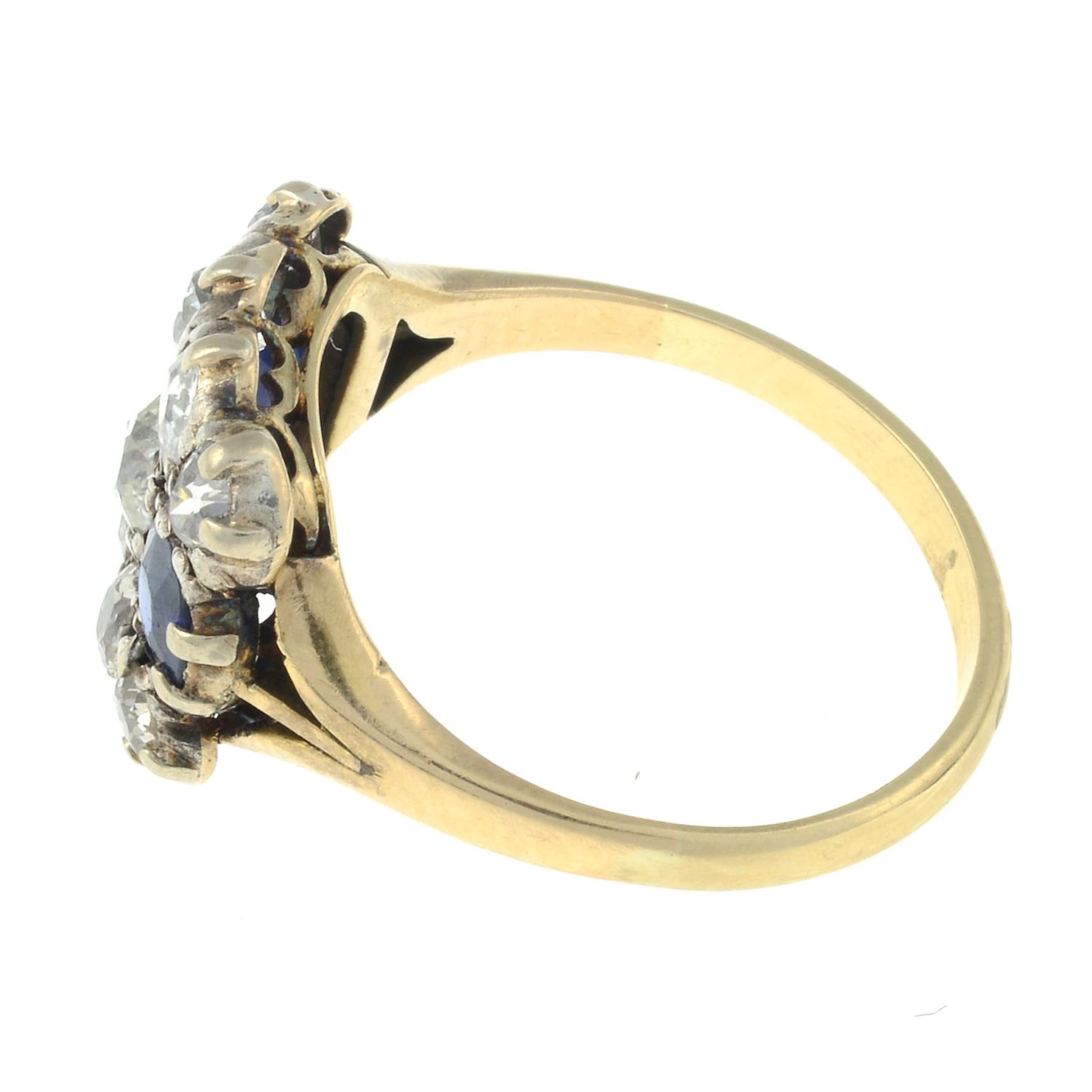 A late 19th century gold sapphire and old-cut diamond dress ring.Estimated total diamond weight - Image 2 of 3