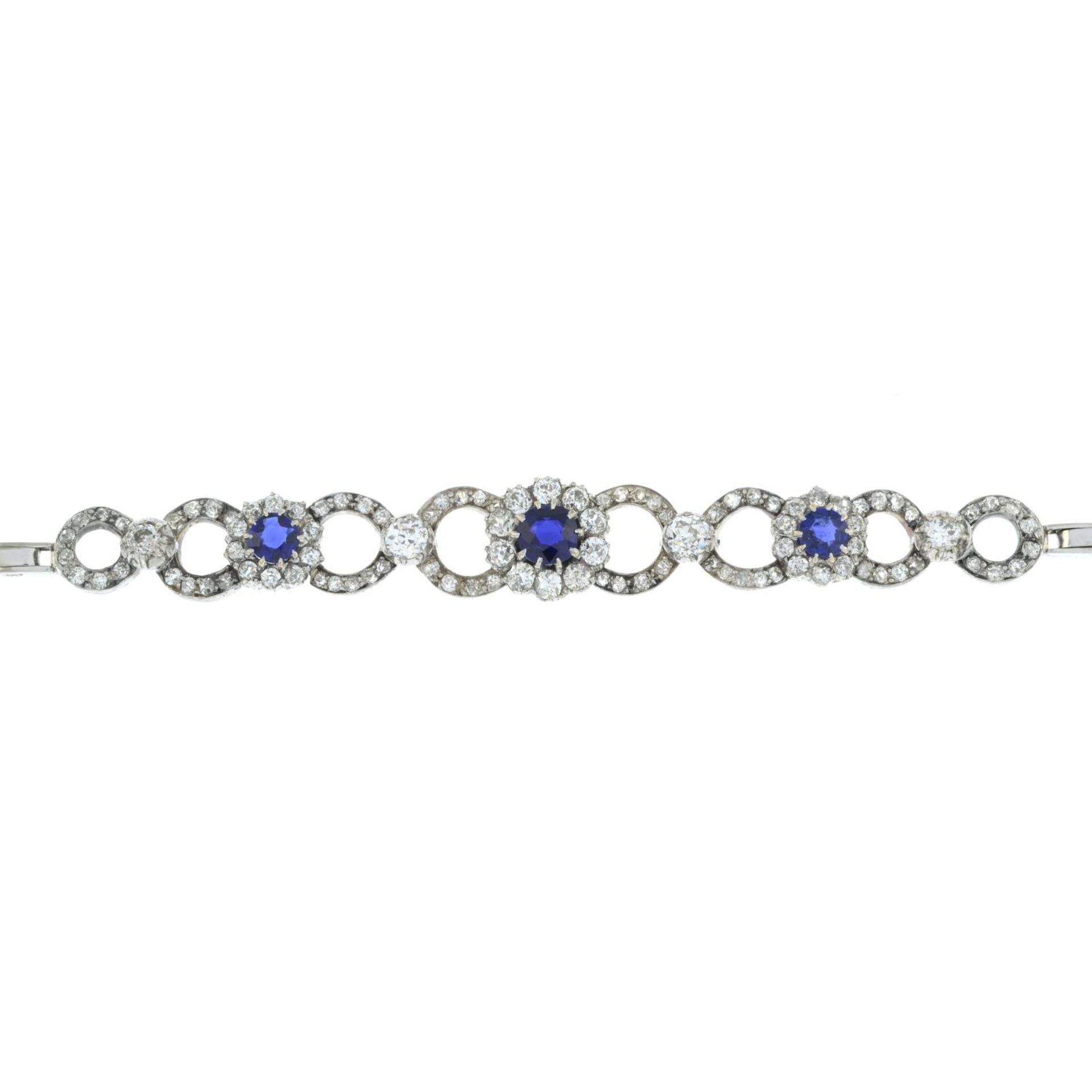 A late Victorian silver and gold, sapphire and old-cut diamond bracelet, with later back section.