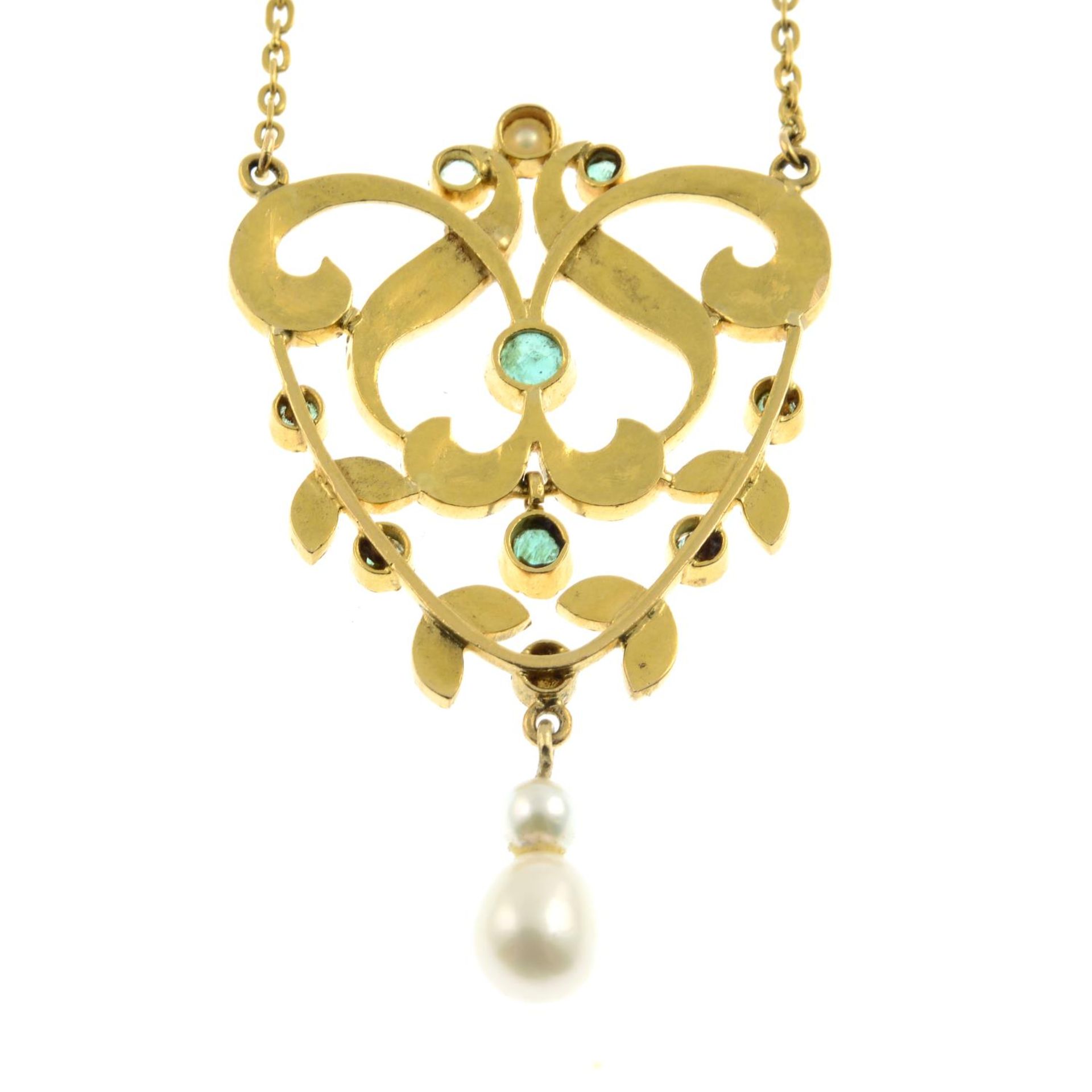 An emerald and split pearl openwork pendant, - Image 2 of 3