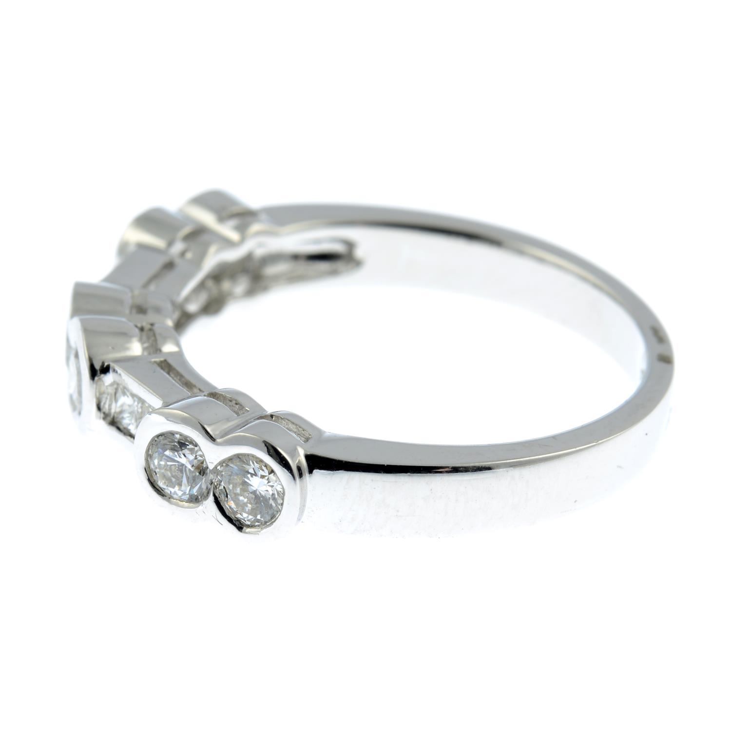A brilliant-cut and square-shape diamond half eternity ring.Total diamond weight 0.76ct.Stamped - Image 2 of 3