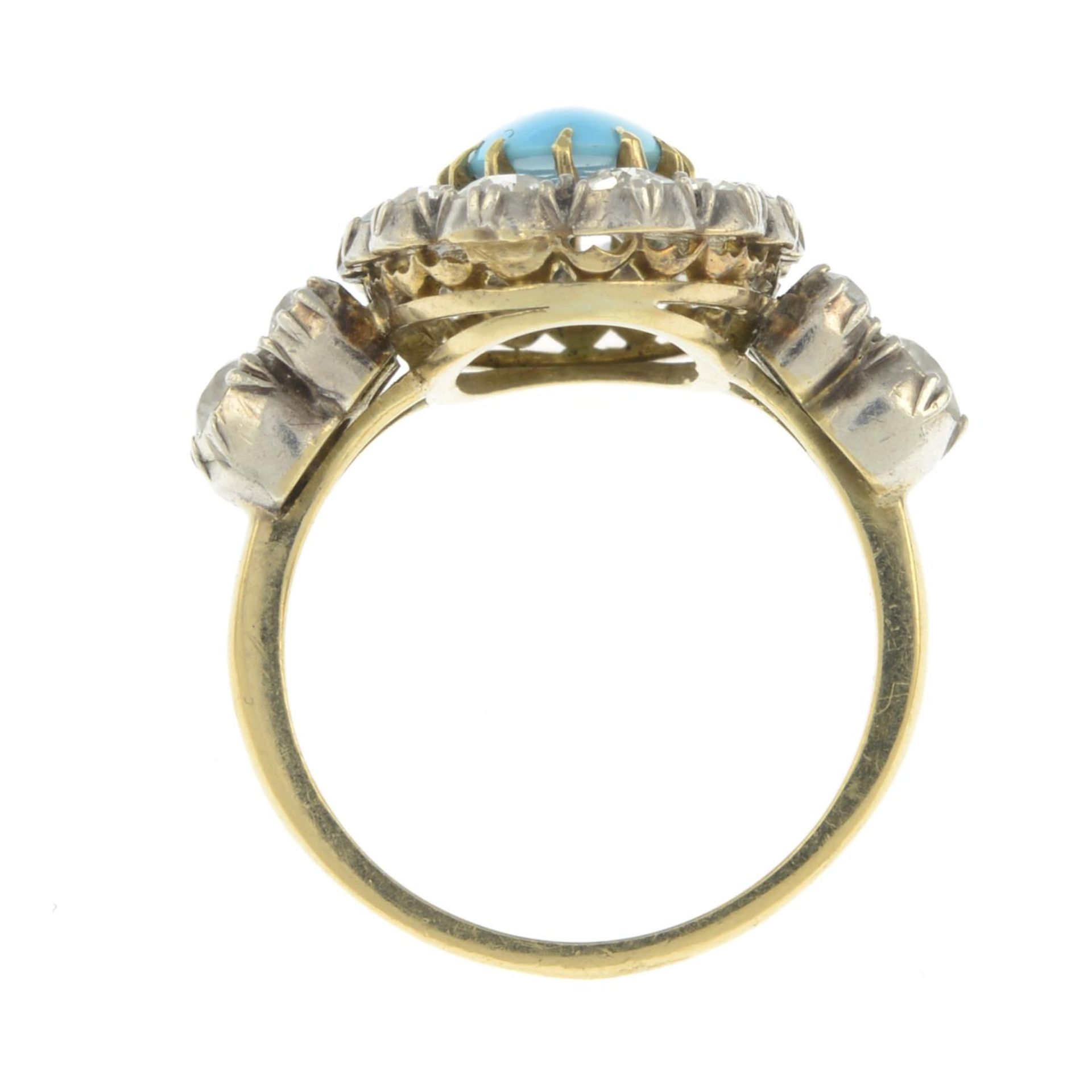 An early 20th century 18ct gold and silver, turquoise and old-cut diamond cluster ring. - Bild 4 aus 5