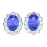 A pair of tanzanite and brilliant-cut diamond cluster earrings.Total tanzanite weight 1.72cts,