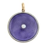 An early 20th century gold purple guilloche enamel pendant,