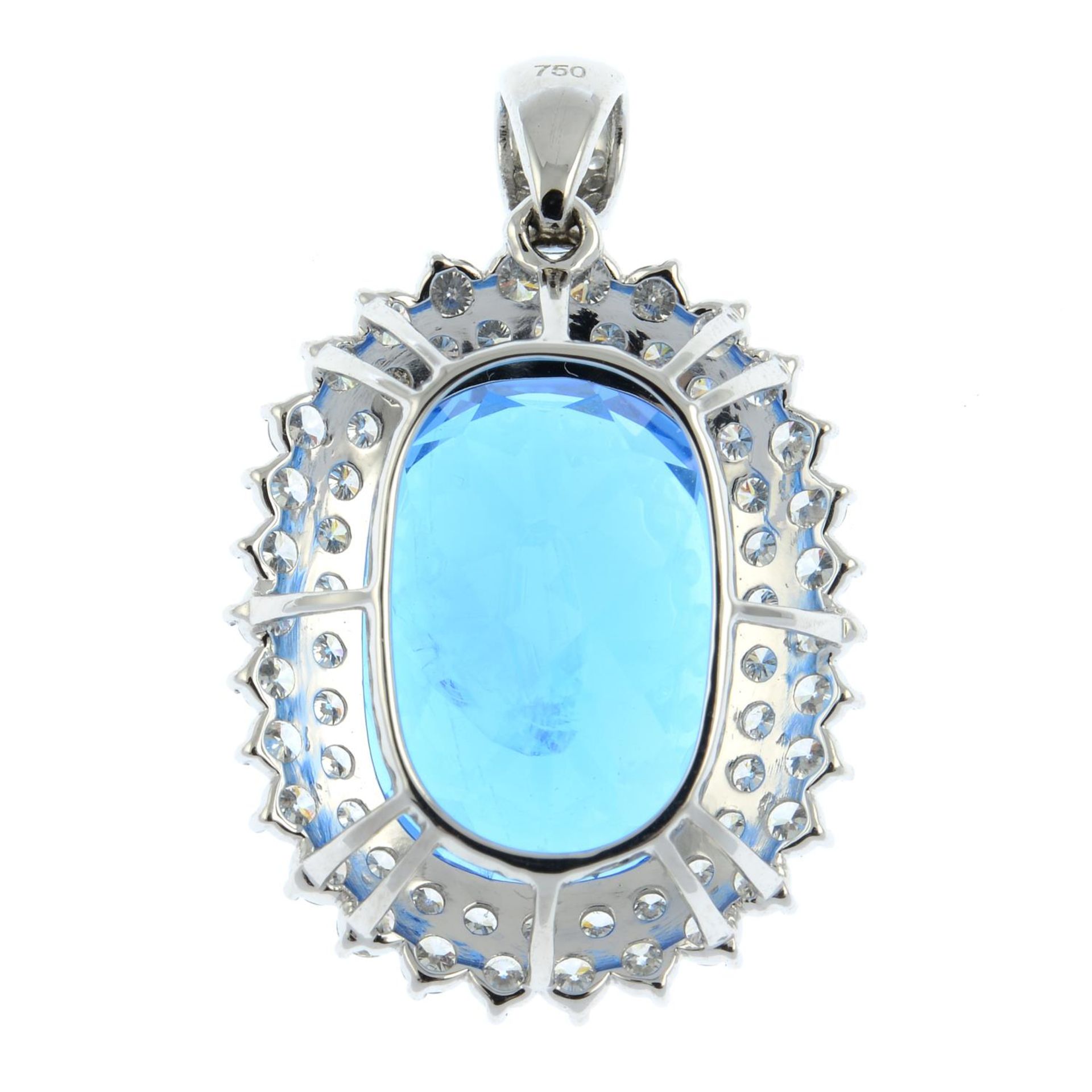 A blue topaz and brilliant-cut diamond cluster pendant.Topaz calculated weight 15.60cts based on - Image 2 of 2
