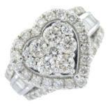 A 9ct gold brilliant-cut diamond heart-shape cluster ring,