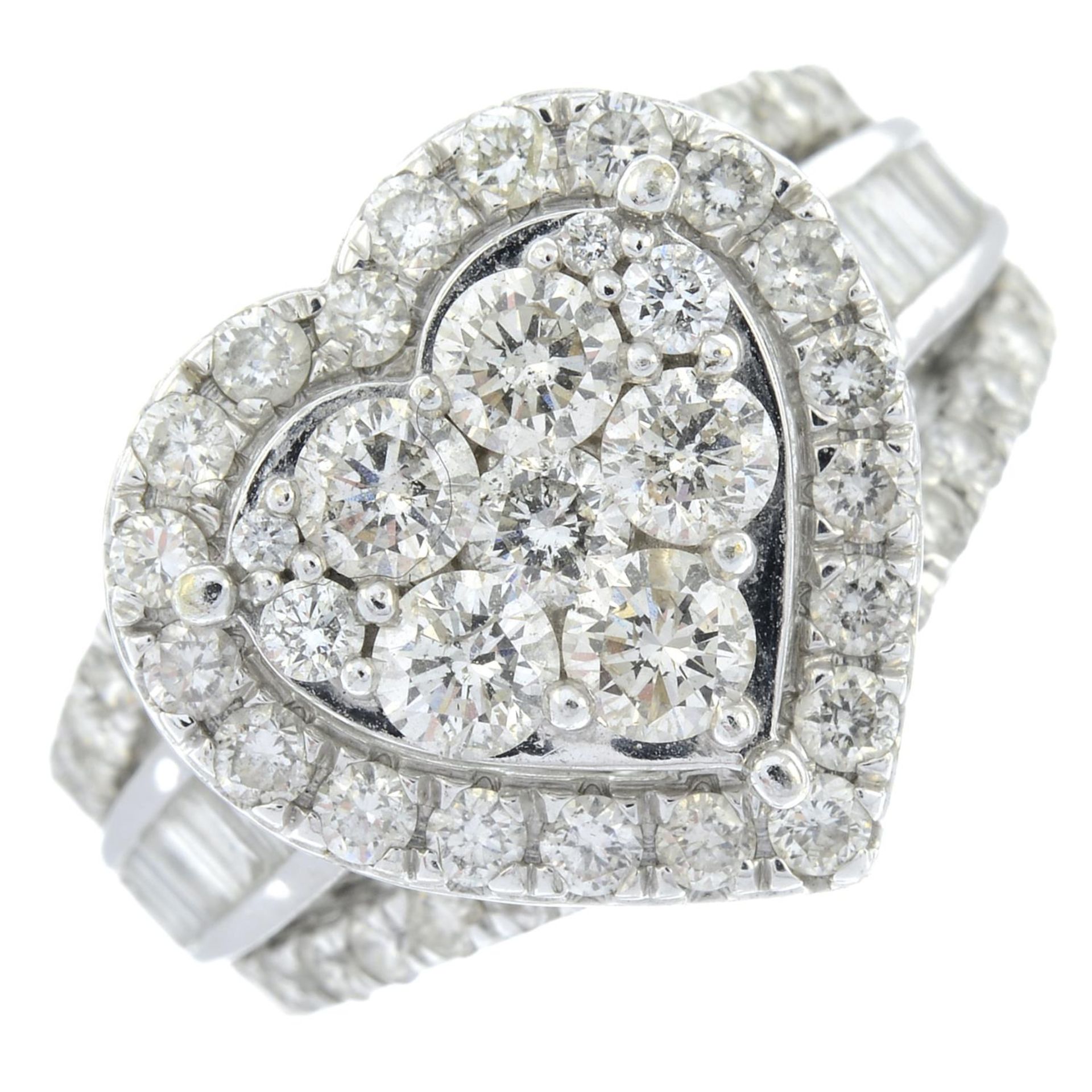 A 9ct gold brilliant-cut diamond heart-shape cluster ring,