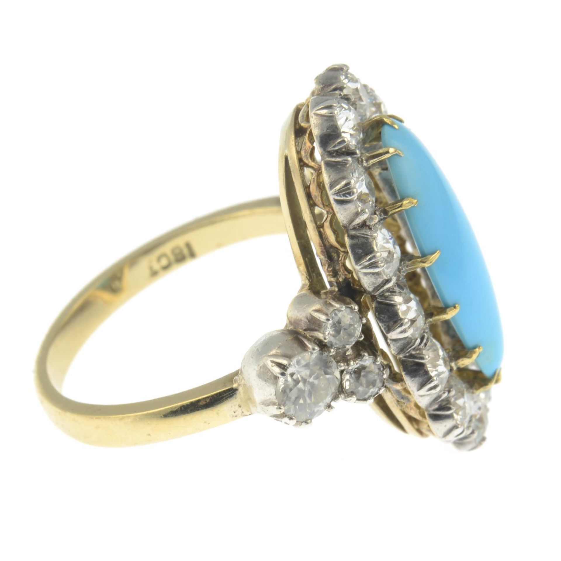 An early 20th century 18ct gold and silver, turquoise and old-cut diamond cluster ring. - Bild 2 aus 5