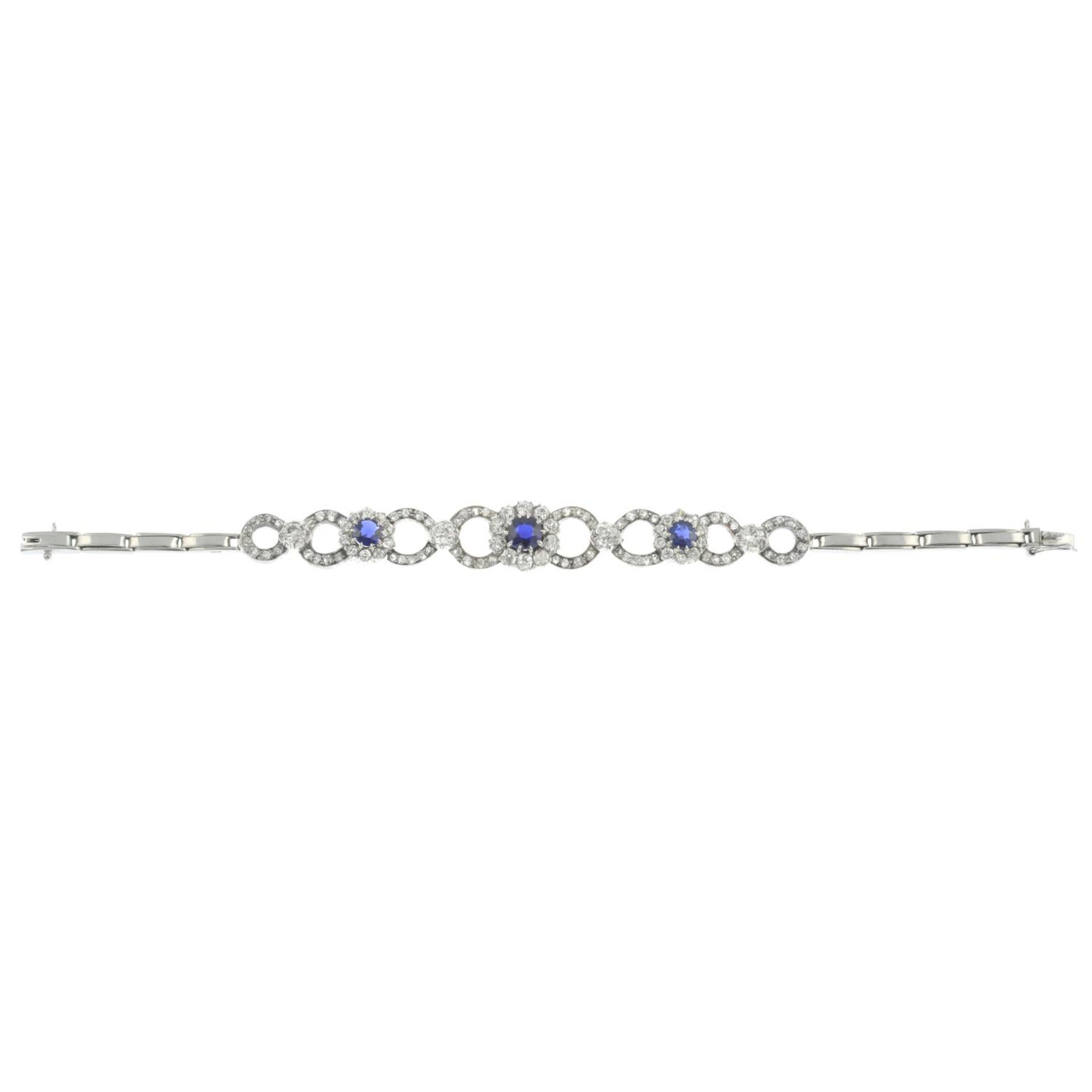 A late Victorian silver and gold, sapphire and old-cut diamond bracelet, with later back section. - Image 2 of 3