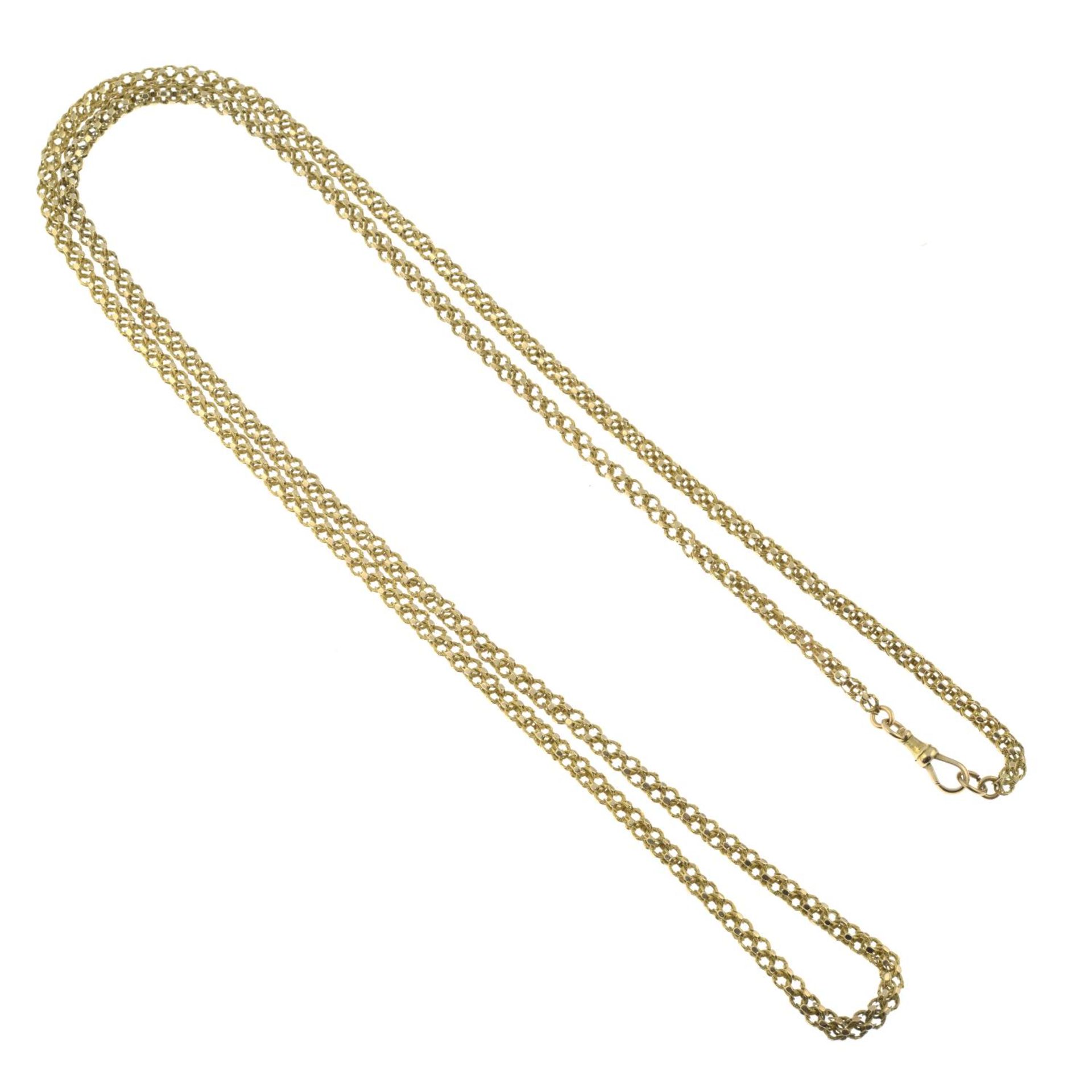 A longuard chain.Clasp stamped 15ct.Length 107cms. - Image 2 of 2