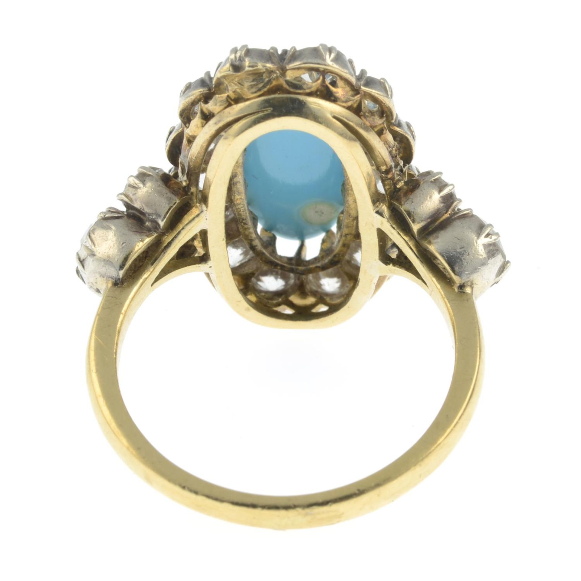 An early 20th century 18ct gold and silver, turquoise and old-cut diamond cluster ring. - Bild 3 aus 5
