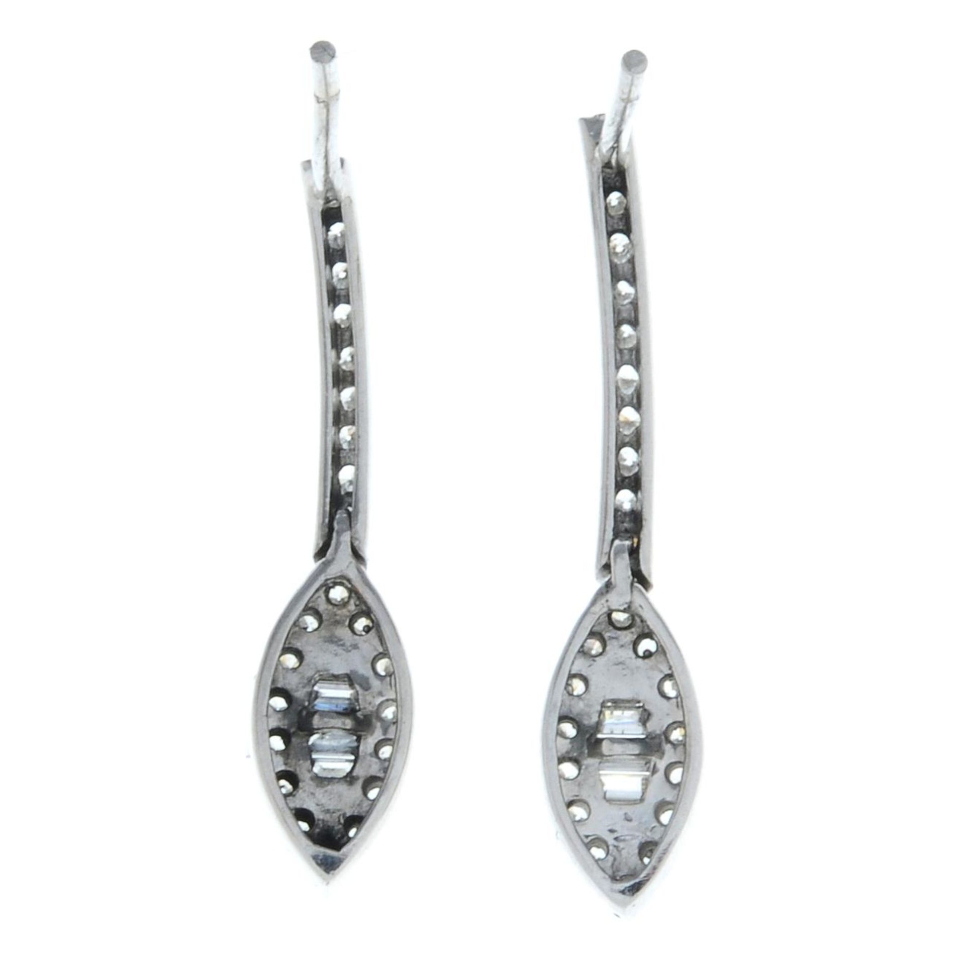 A pair of vari-cut diamond drop earrings.Estimated total diamond weight 0.55ct.Length 2.2cms. - Image 2 of 2