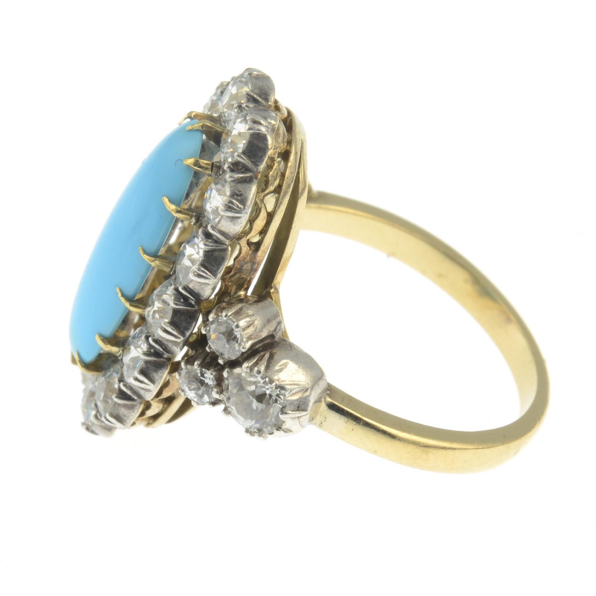 An early 20th century 18ct gold and silver, turquoise and old-cut diamond cluster ring. - Bild 5 aus 5