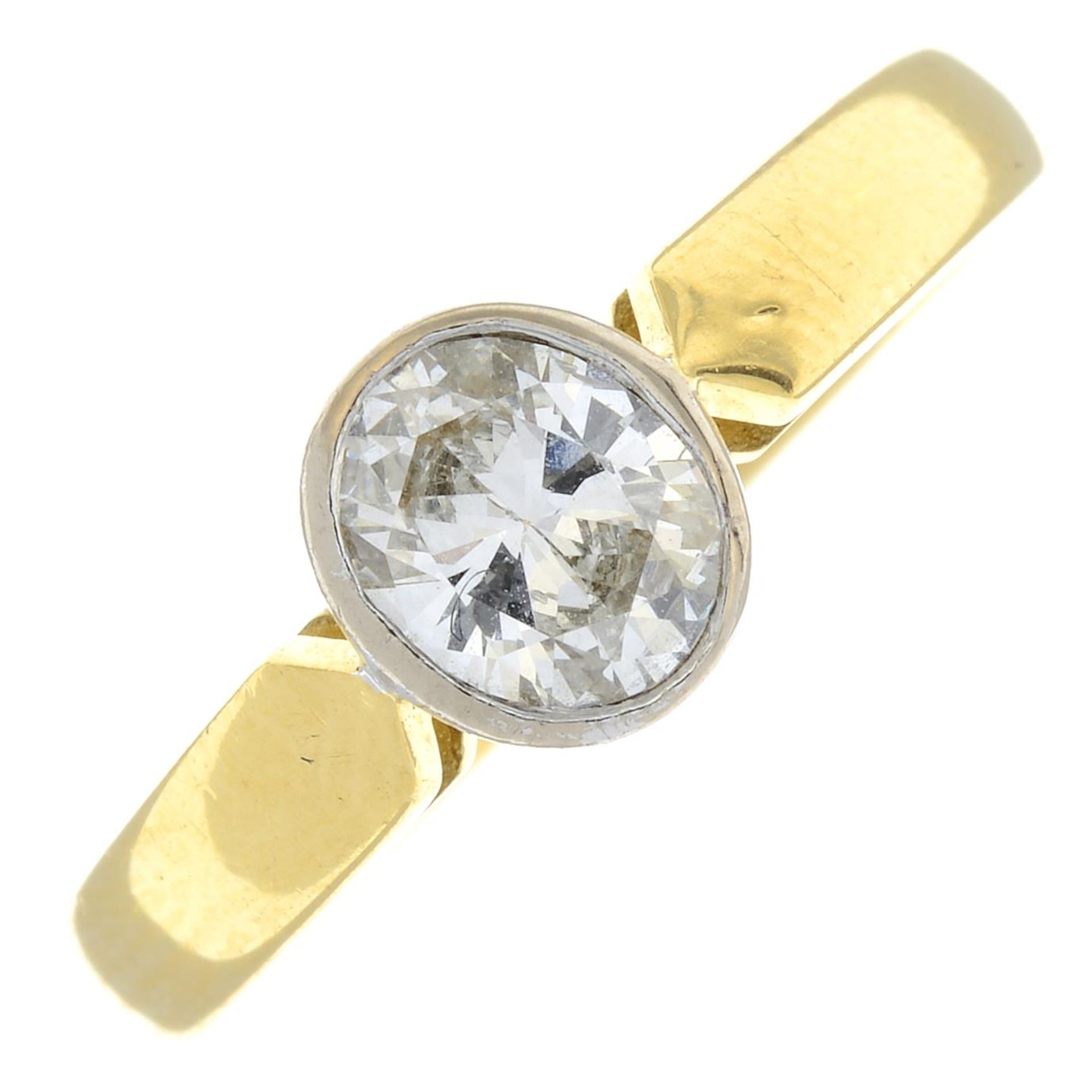 An 18ct gold oval-shape diamond single-stone ring.Estimated diamond weight 0.50ct,