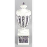 An Italian white marble and amethyst urn and pedestal,